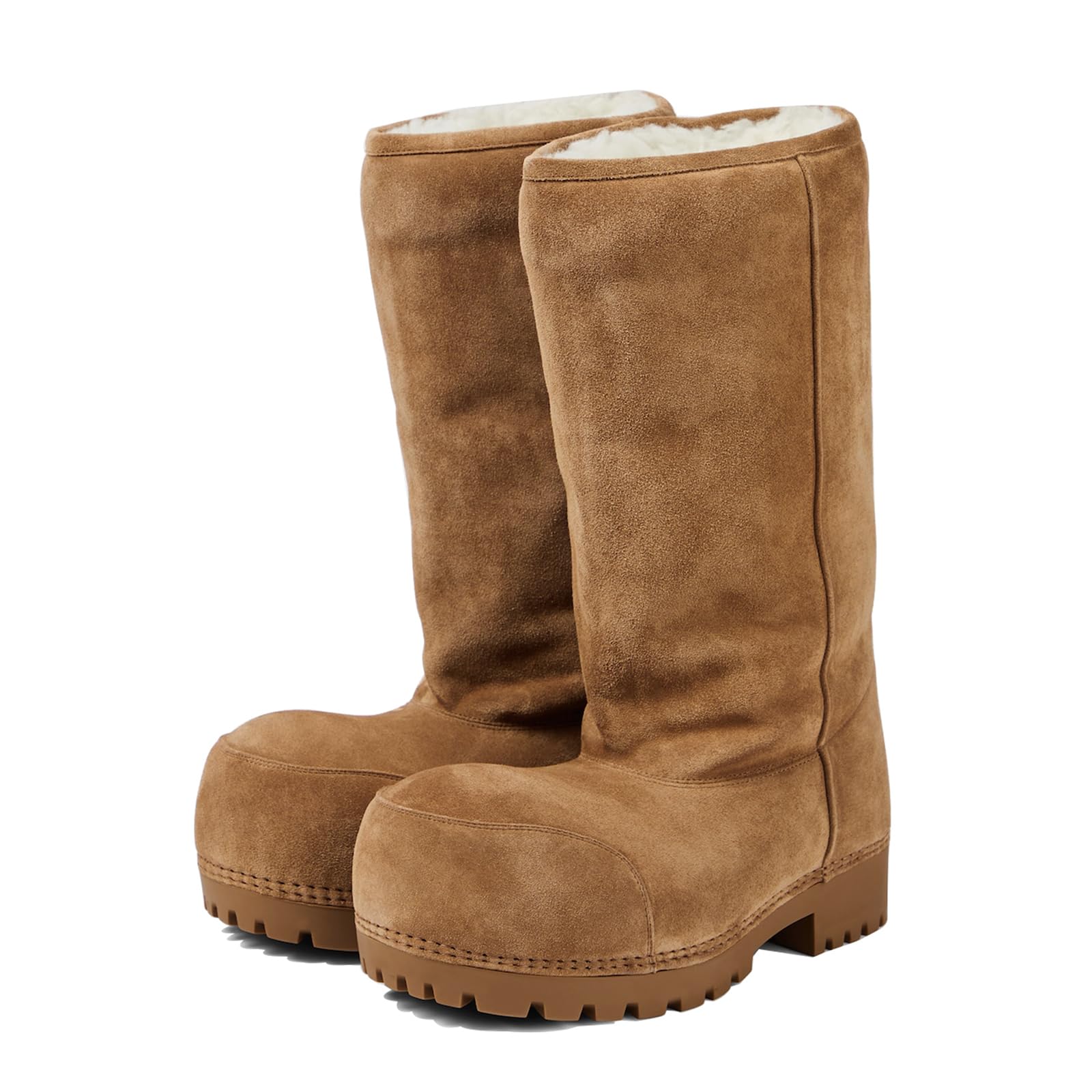 Suede Platform Snow Boots for Women Classic Fur Hippy Mid Calf Winter Boots Slip On High Boots Comfortable Chunky Trending Shoes Brown