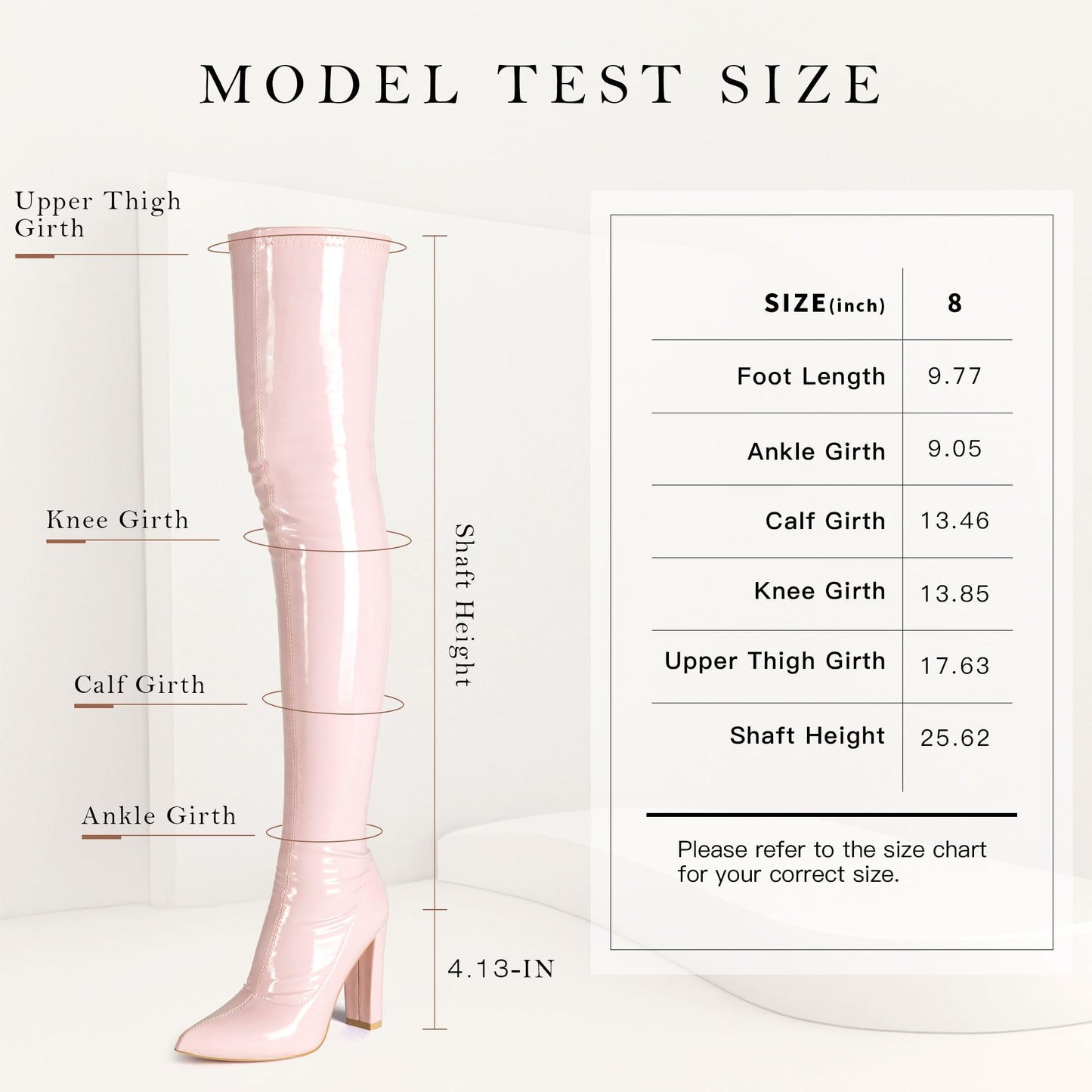 WSKEISP Pink Thigh High Boots for Women Gogo Heeled Over The Knee High Chunky Patent Leather 70s Long Tall Boots
