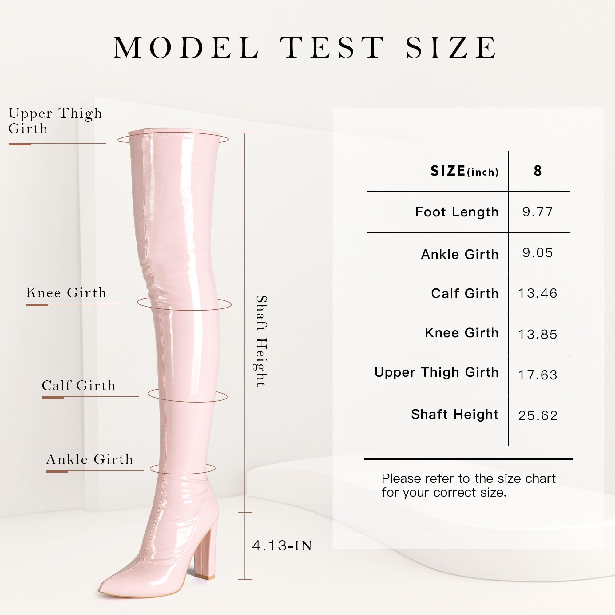 WSKEISP Pink Thigh High Boots for Women Gogo Heeled Over The Knee High Chunky Patent Leather 70s Long Tall Boots