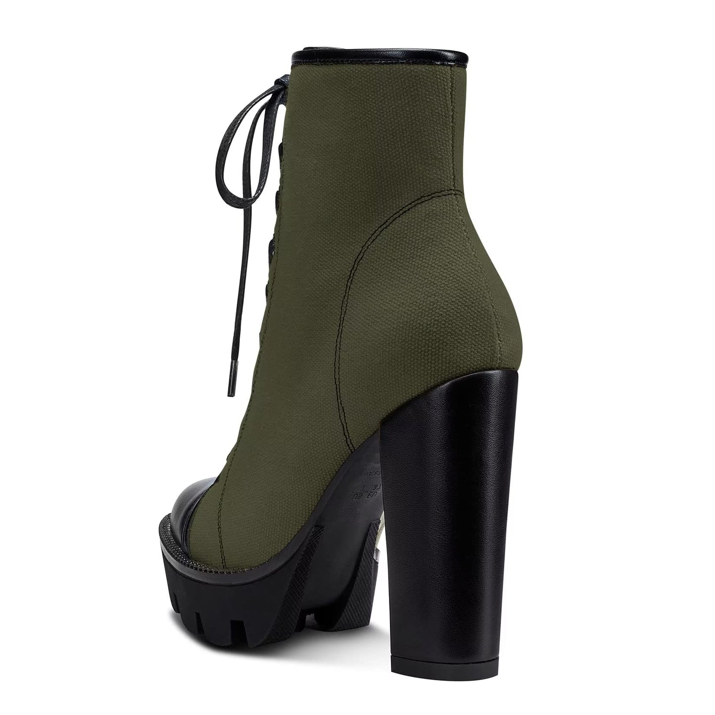 NobleOnly Women High Heel Platform Round Toe Ankle Boots Short Bootie Zipper Lace-up Riding Boots Classic Party Office 5.1 Inches Heels Green