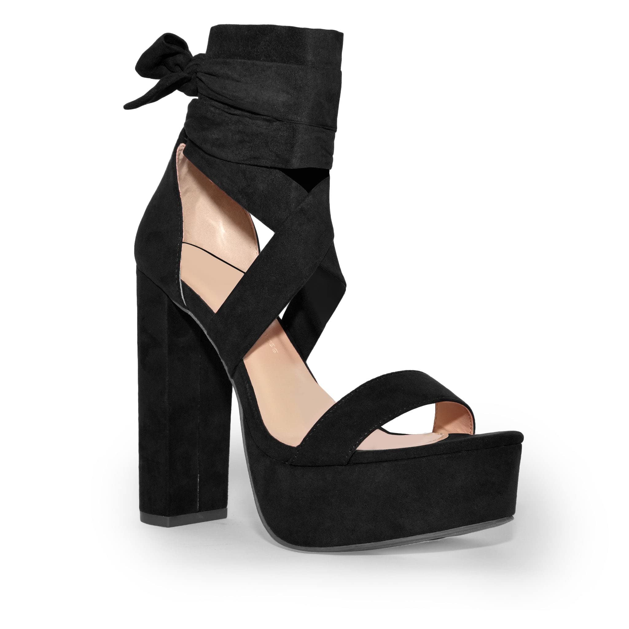 Wild Diva Women’s Lace Up Crisscross Platform Chunky Block Heel Sandals-BKVS