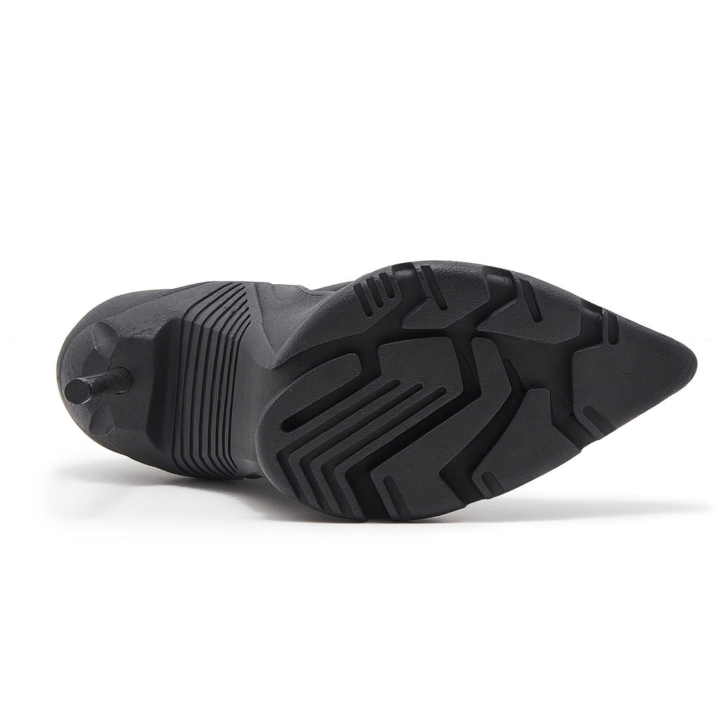 Tsrenlmln Women's Ankle Boots High Heel Boots for Women Fashion Pointed Toe Stiletto Boots Womens Elastic Fabric 8cm Heel Pull-On Short Boots Black Boots