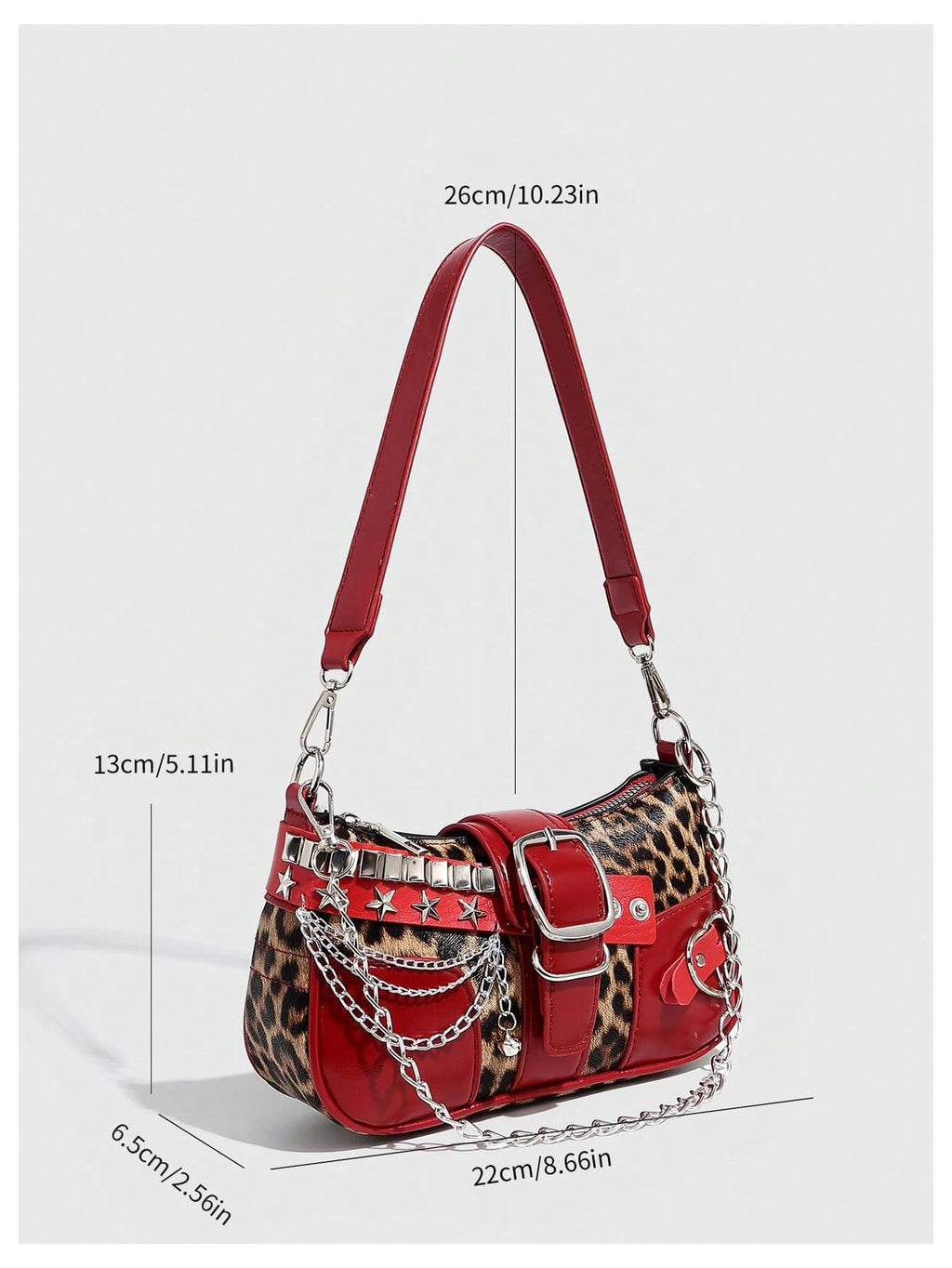 QWINEE Women's Studded Shoulder Bag Y2k Chain Clutch Purses Vintage Buckle Leather Underarm Bag Brown and Red One Size