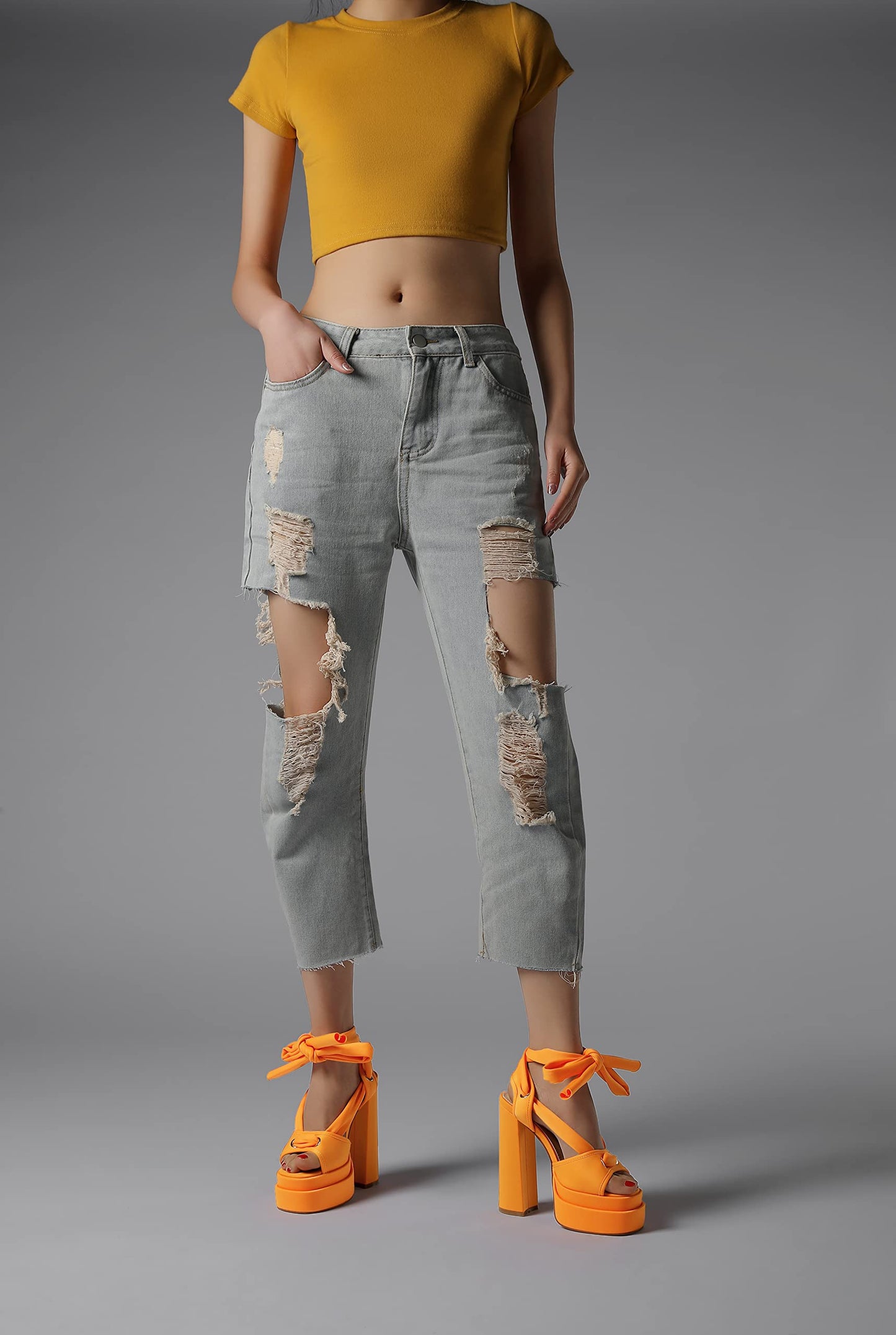 Orange vivianly Lace Up Platform Ankle Strap Heeled Sandals Satin Square Toe Chunky Block High Heels for Women