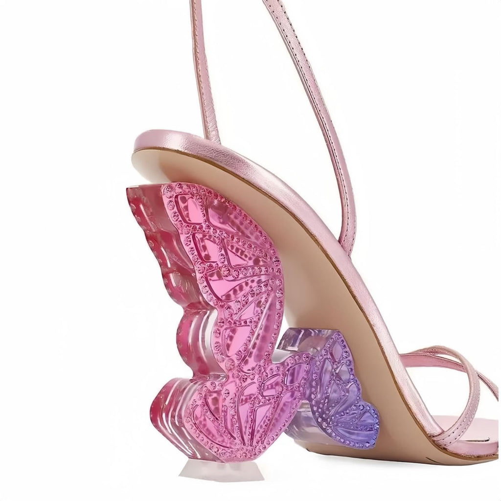 Longwenxuan Glitter Rhinestone Furry Lace Up Butterfly Stilletos Heels Sandals for Women,Women's Open Pointed High Heels Strappy Sandals Adjustable Ankle Strap Buckles Elegant Wedding Sandals Dress