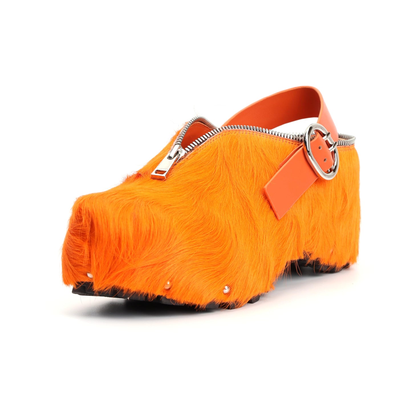 XOBZJH Women’s Natural Cow Print Fur Platform Clogs with Decorative Zipper & Adjustable Buckle Strap – Western Slip-On Punk Rivet Mules with Arch Support, Chunky Retro Rustic Style