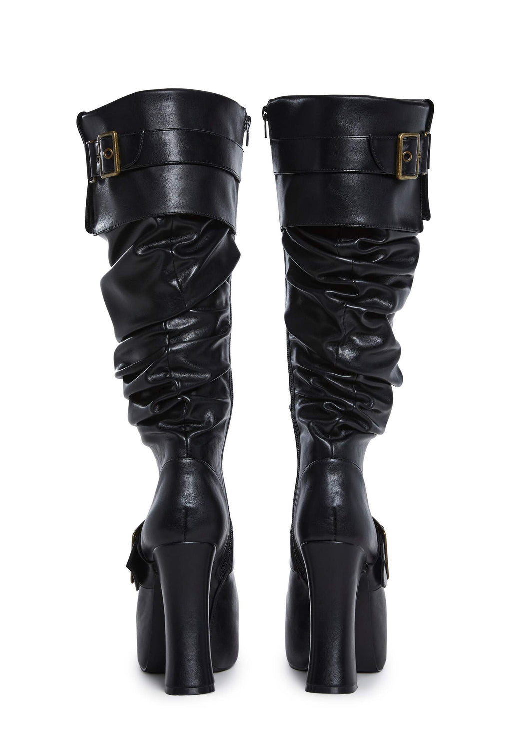 Dolls Kill Ren Faire Plat. Slouchy Boot by Trickz N’ Treatz – Women’s Vegan Leather Platform Boots with Buckles, Black, 10