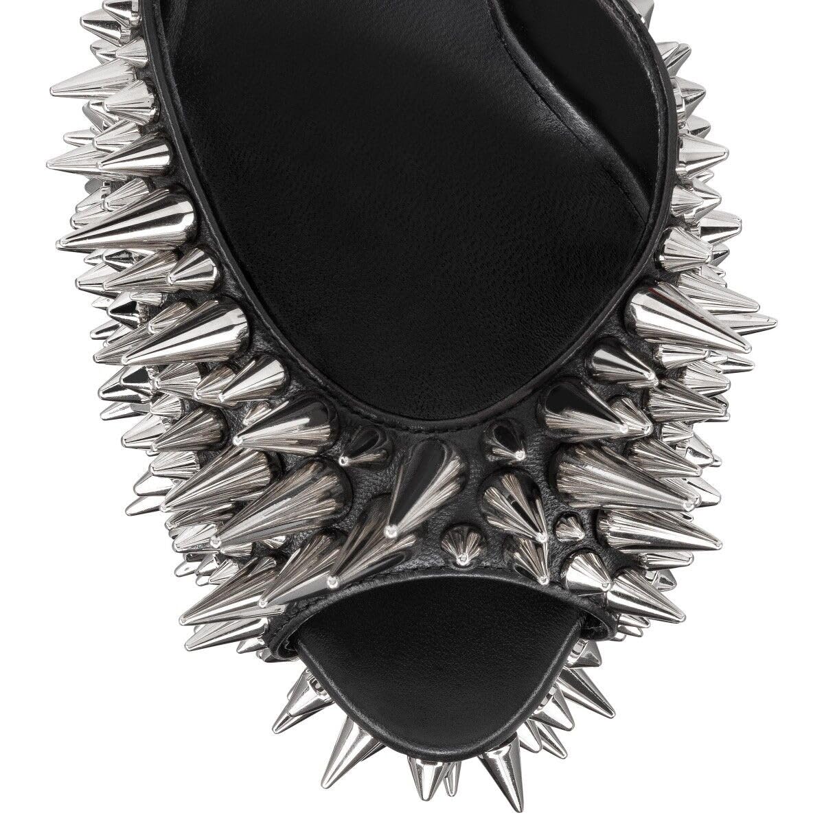 FSJ Women Spiked High Heel Sandals with Studded Ankle Strap Peep Toe Platform Chunky Rivets Heel Sexy Night Club Shoes Size 8 Black