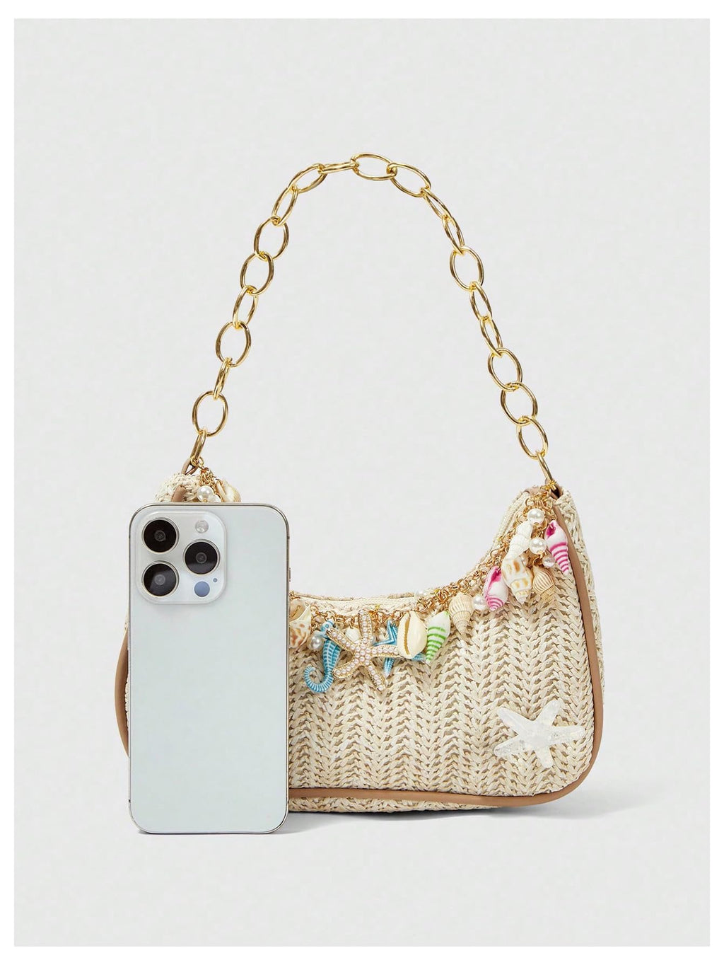 MakeMeChic Women's Straw Beach Purse Seashell Beaded Shoulder Handbags Summer Vacation Bags Multicolor One Size