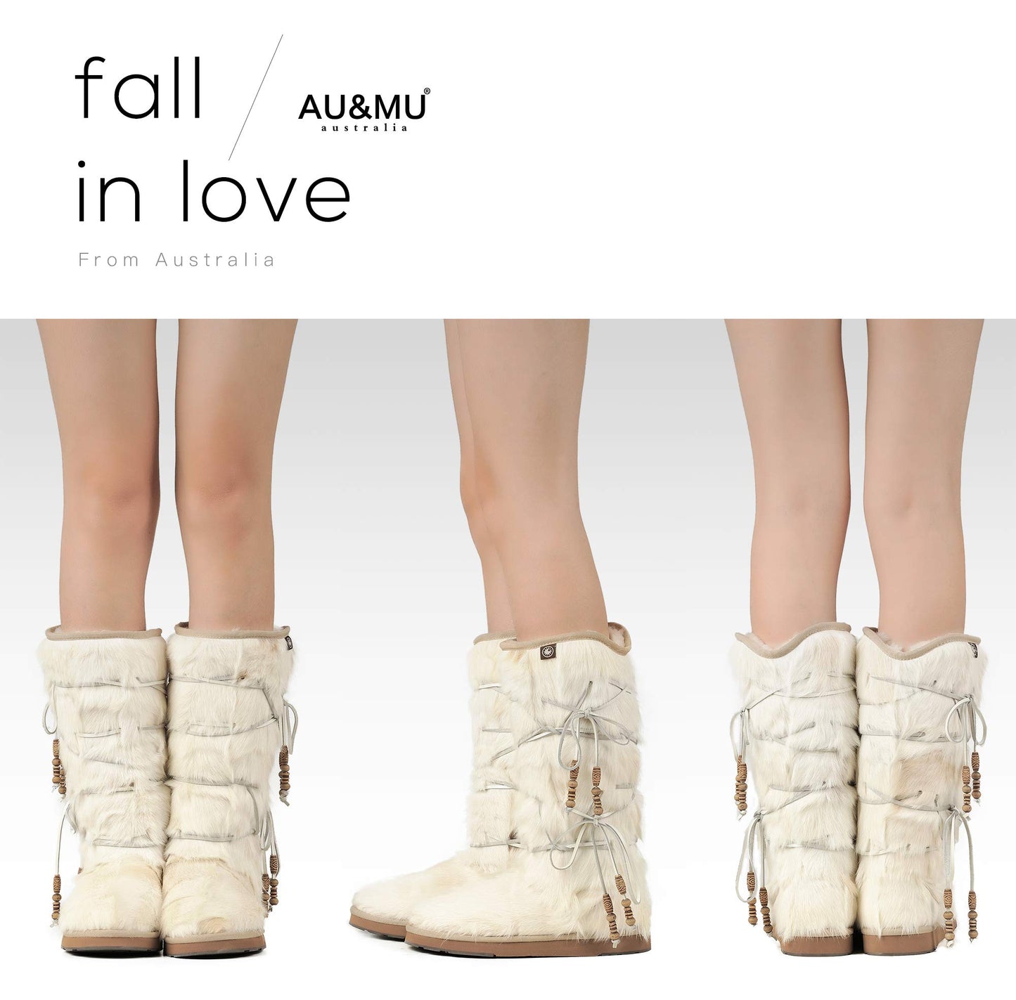 AUMU Womens Comfort Suede Fur Mid-calf Winter Boots White