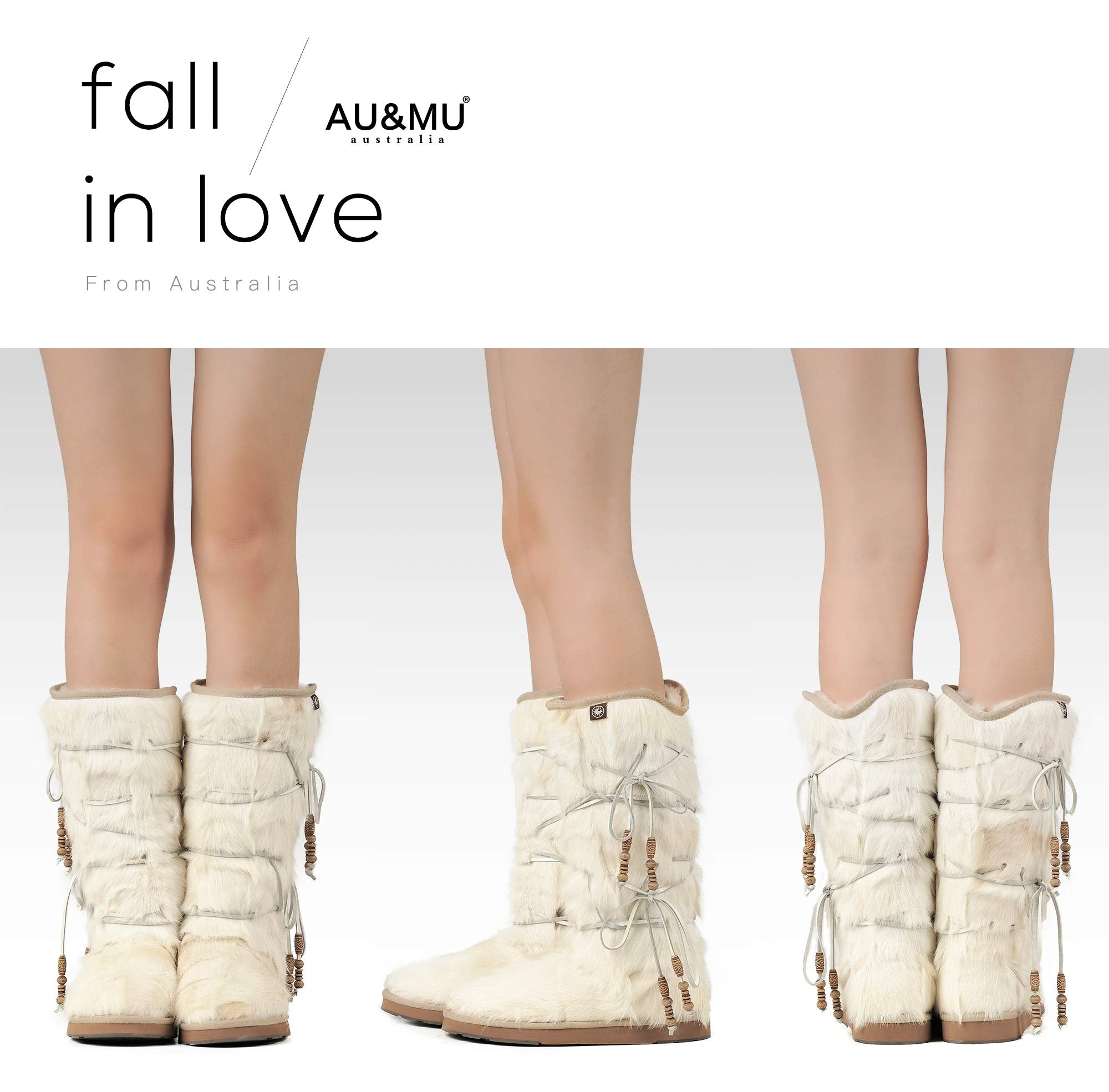 AUMU Womens Comfort Suede Fur Mid-calf Winter Boots White