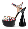 Saekcted Women's Chunky High Heels Platform Fashion Party Sandals Peep-Toe Ankel-Strap Sandal 6Inch Heel Shoes for Wedding Dress Multicolor Patent