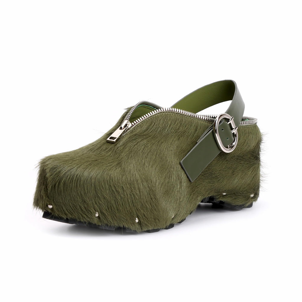 XOBZJH Women’s Natural Cow Print Fur Platform Clogs with Decorative Zipper & Adjustable Buckle Strap – Western Slip-On Punk Rivet Mules with Arch Support, Chunky Retro Rustic Style