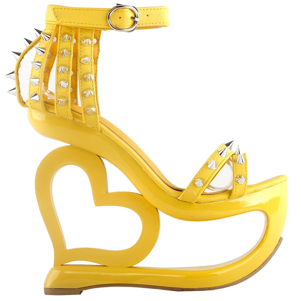 SHOW STORY Fashion Yellow Stud Ankle Strap High Heel Platform Party Sandals,LF40204YL41,10US,Yellow