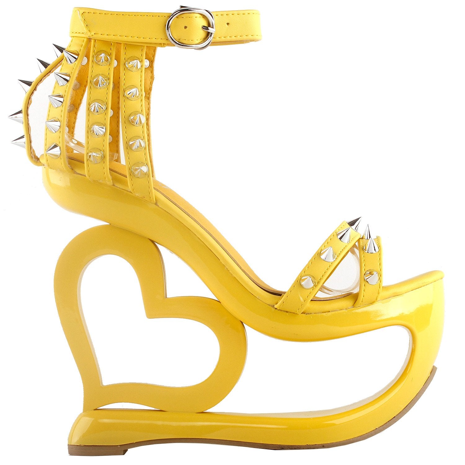 SHOW STORY Fashion Yellow Stud Ankle Strap High Heel Platform Party Sandals,LF40204YL41,10US,Yellow