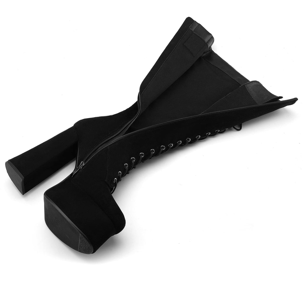 Black Suede Perisis High Chunky Platform Knee High Boots