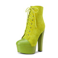 DearOnly Women Chunky Block Platform High Heel Round Toe Ankle Boots Short Bootie Zipper Party Cute Boots Lime Green