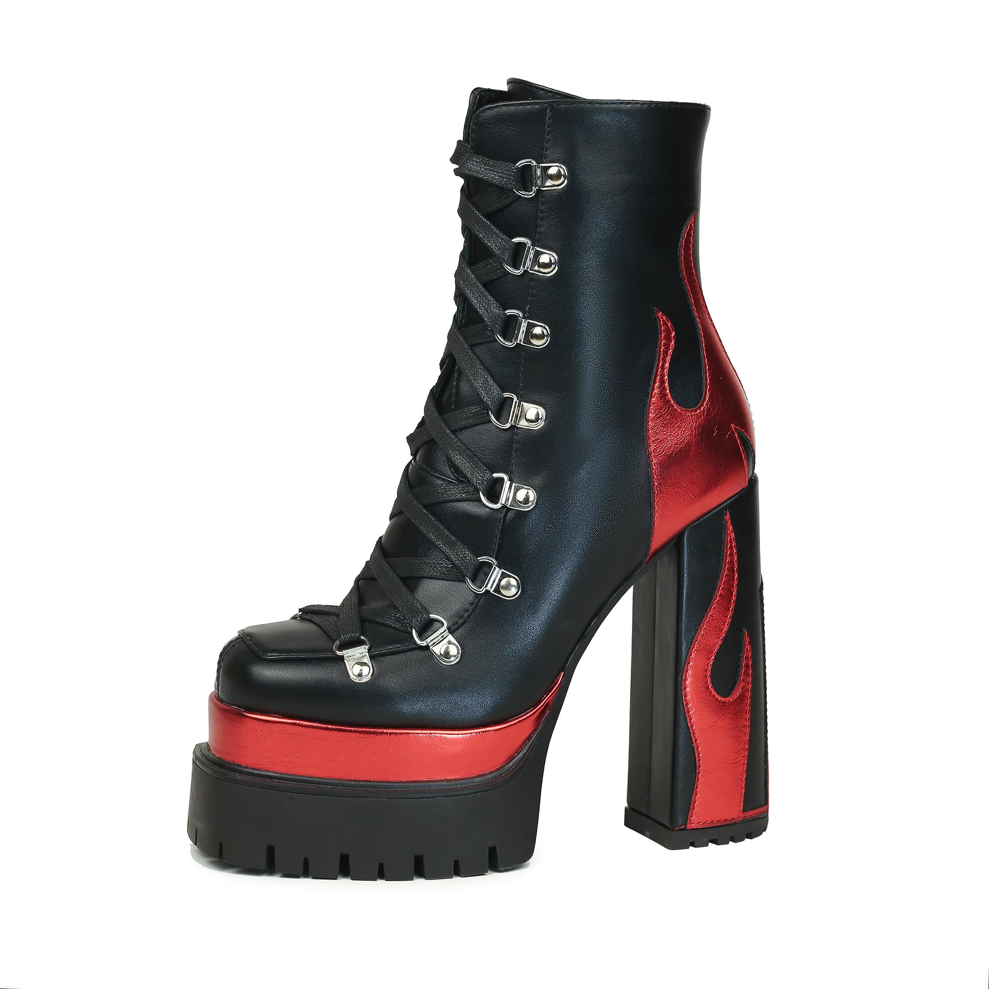 Black/Red HiColor women’s red flames Ankle Boots