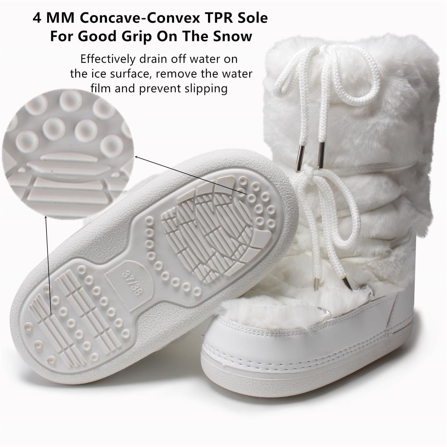 ZHENAIYISHENG Faux Fur Boots for Women - Fuzzy Fluffy Furry Water Resistant Snow Boots for Women - Anti-Slip with Cotton Sponge Lined and TPR Rubber Sole Black White Fur Boots