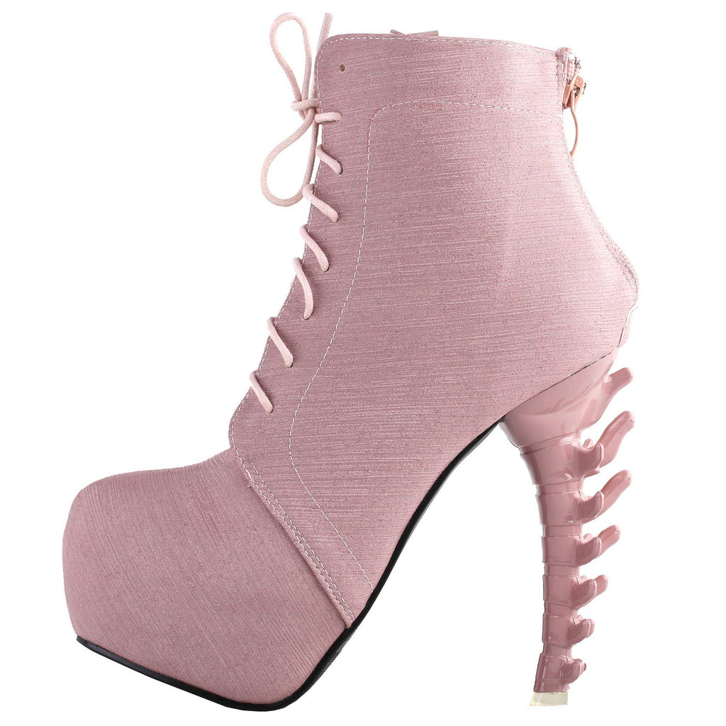 SHOW STORY Punk Design Glitter High Heels Baby Pink Women's High-top Bone High Heel Platform Ankle Boots,LF80647PK40,9US,Baby Pink