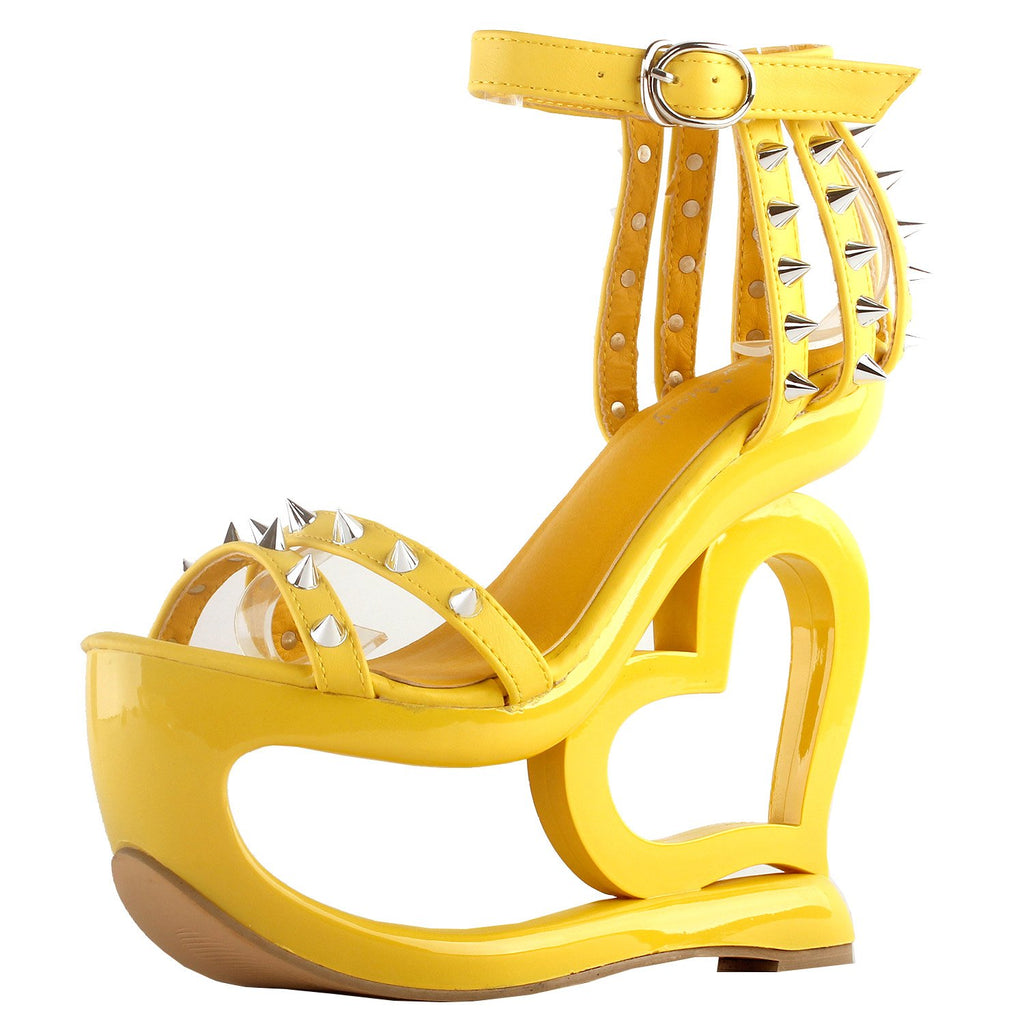 SHOW STORY Fashion Yellow Stud Ankle Strap High Heel Platform Party Sandals