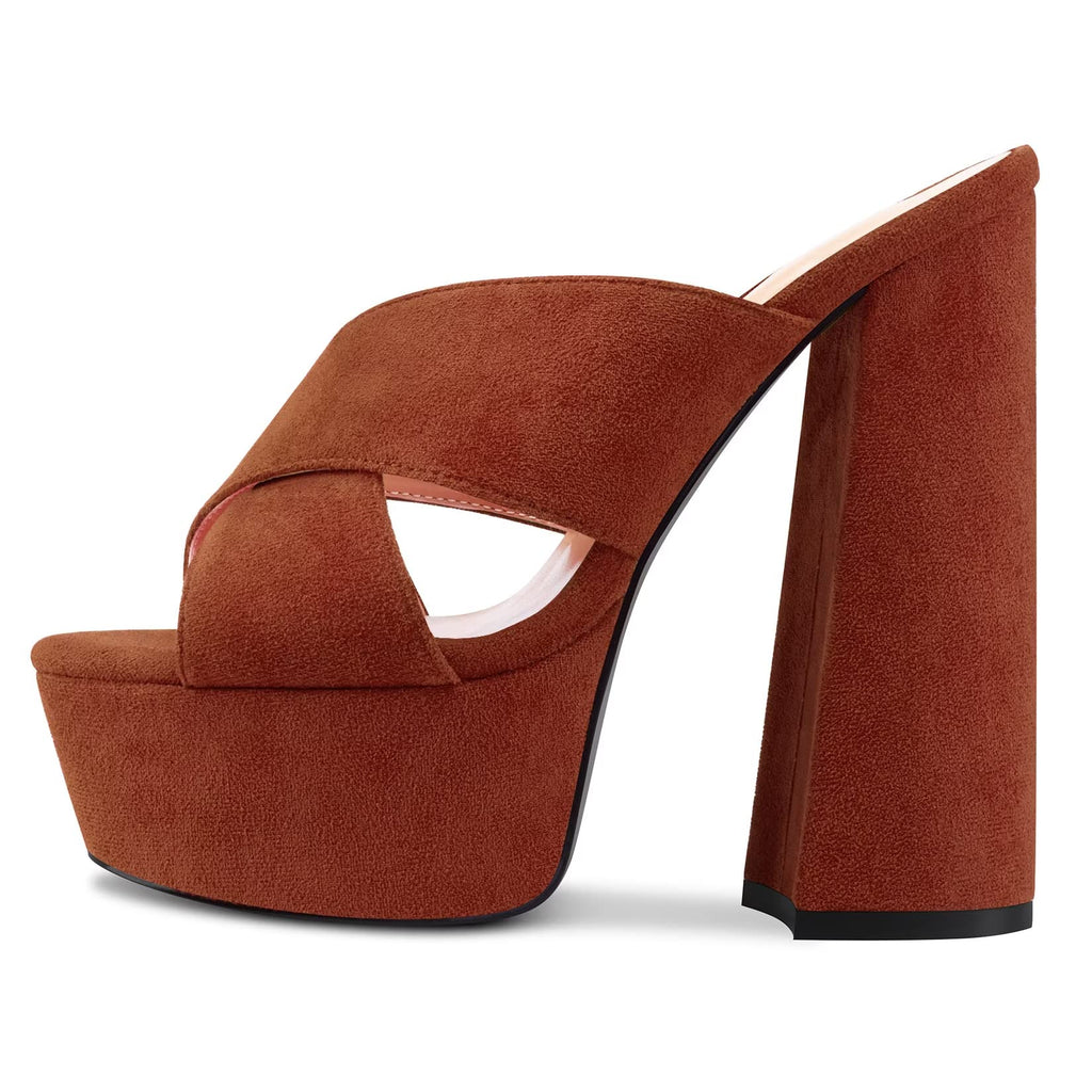 Castamere Women High Chunky Block Platform Heel Peep Open Toe Slip-on Sandals Casual Dress 5.9 Inches Heels Dark Brown