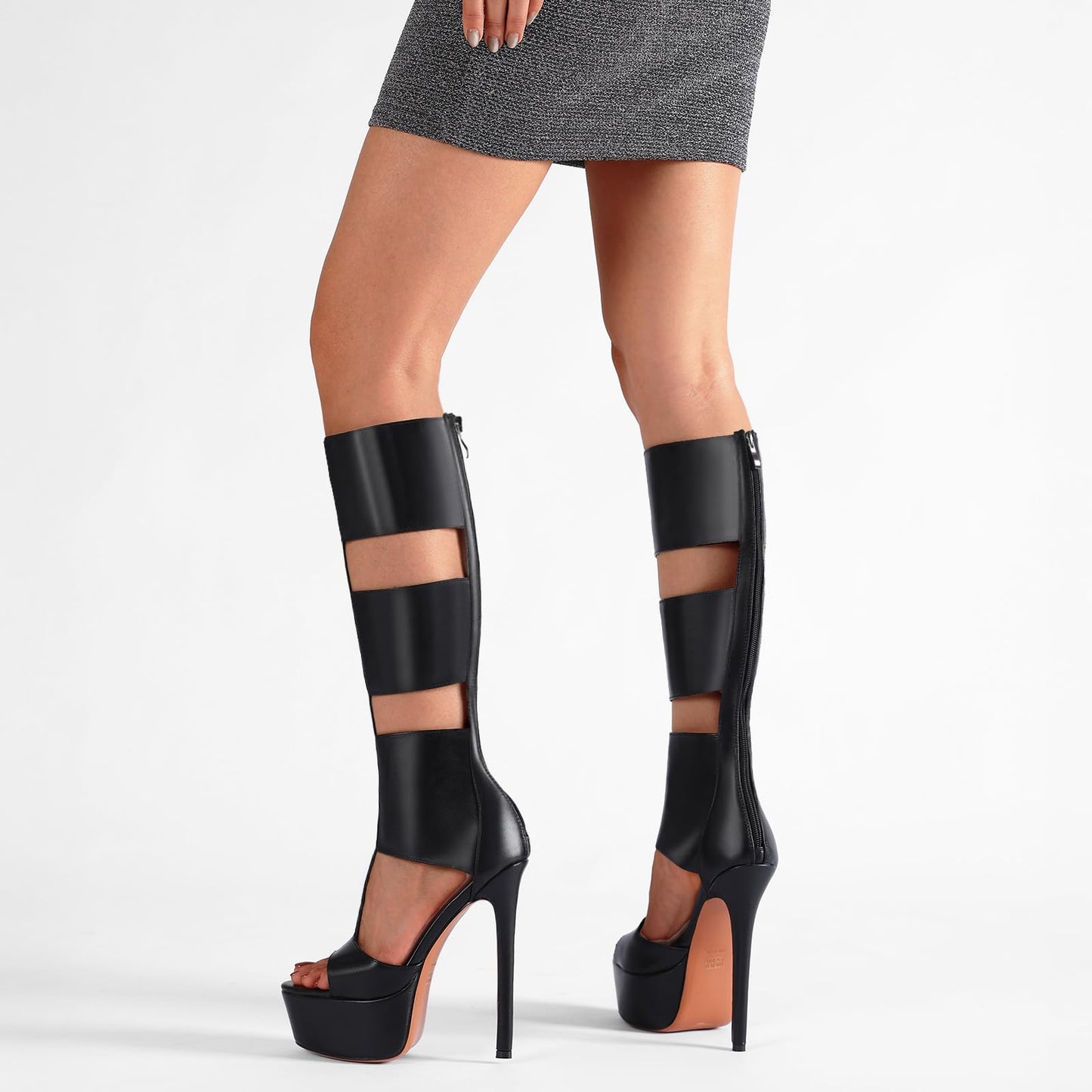 FancyQueen Platform Knee High Sandals for Women, Gladiator Open Toe Summer Booties Black Heels Sandal Boots, Sexy Style Casual for Party