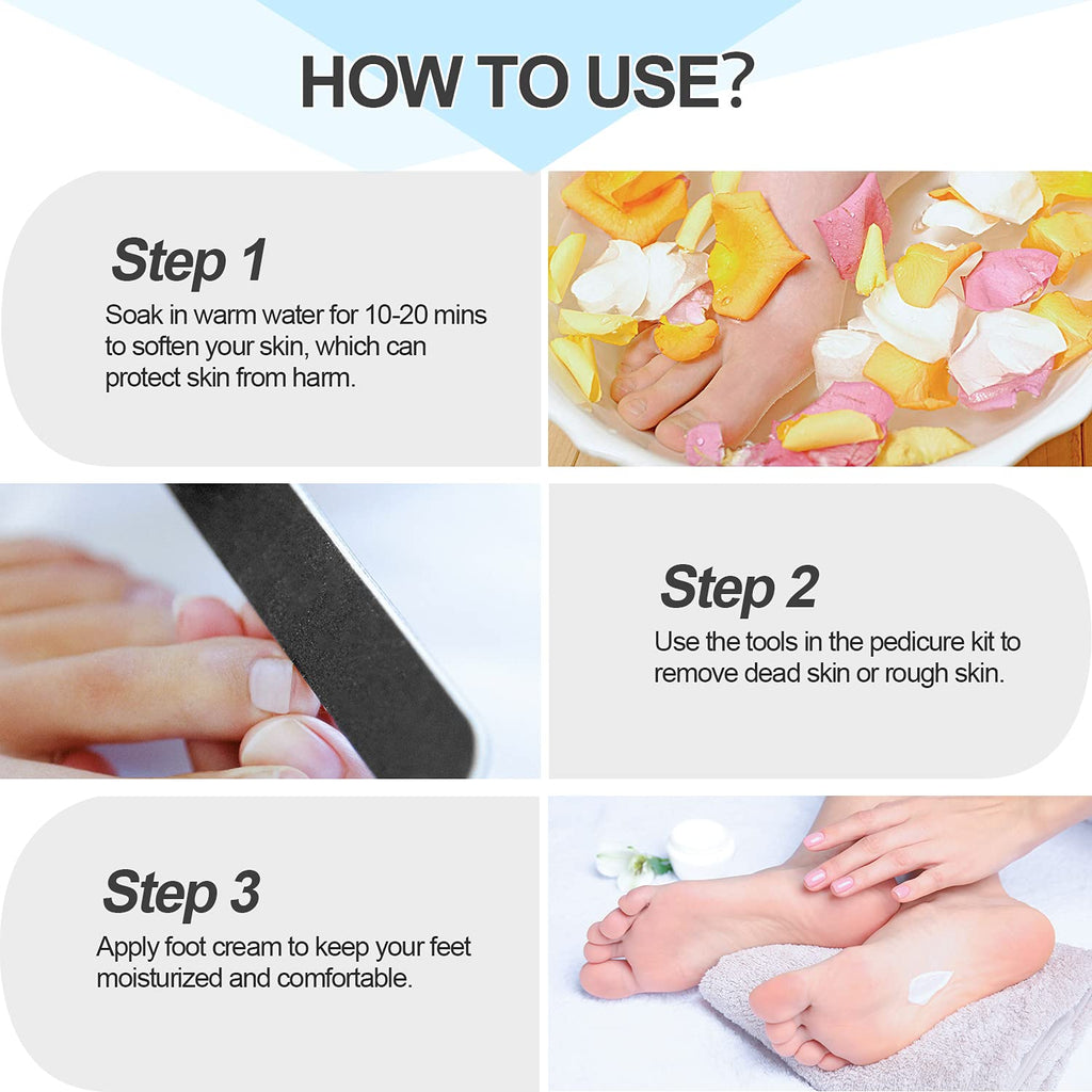 Professional Pedicure Kit, Rosmax 36 in 1 Pedicure Tools Stainless Steel Washable Foot Care Kit Dead Skin Remover Foot Spa Set at Home