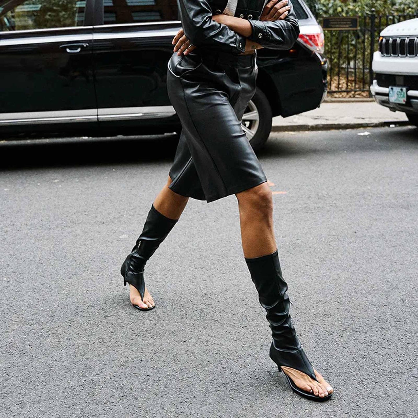 ZJGZF Black Thong Sandals for Women Kitten Heel Knee High Boots Open Toe Flip Flop High Heel Boots Gogo Boot