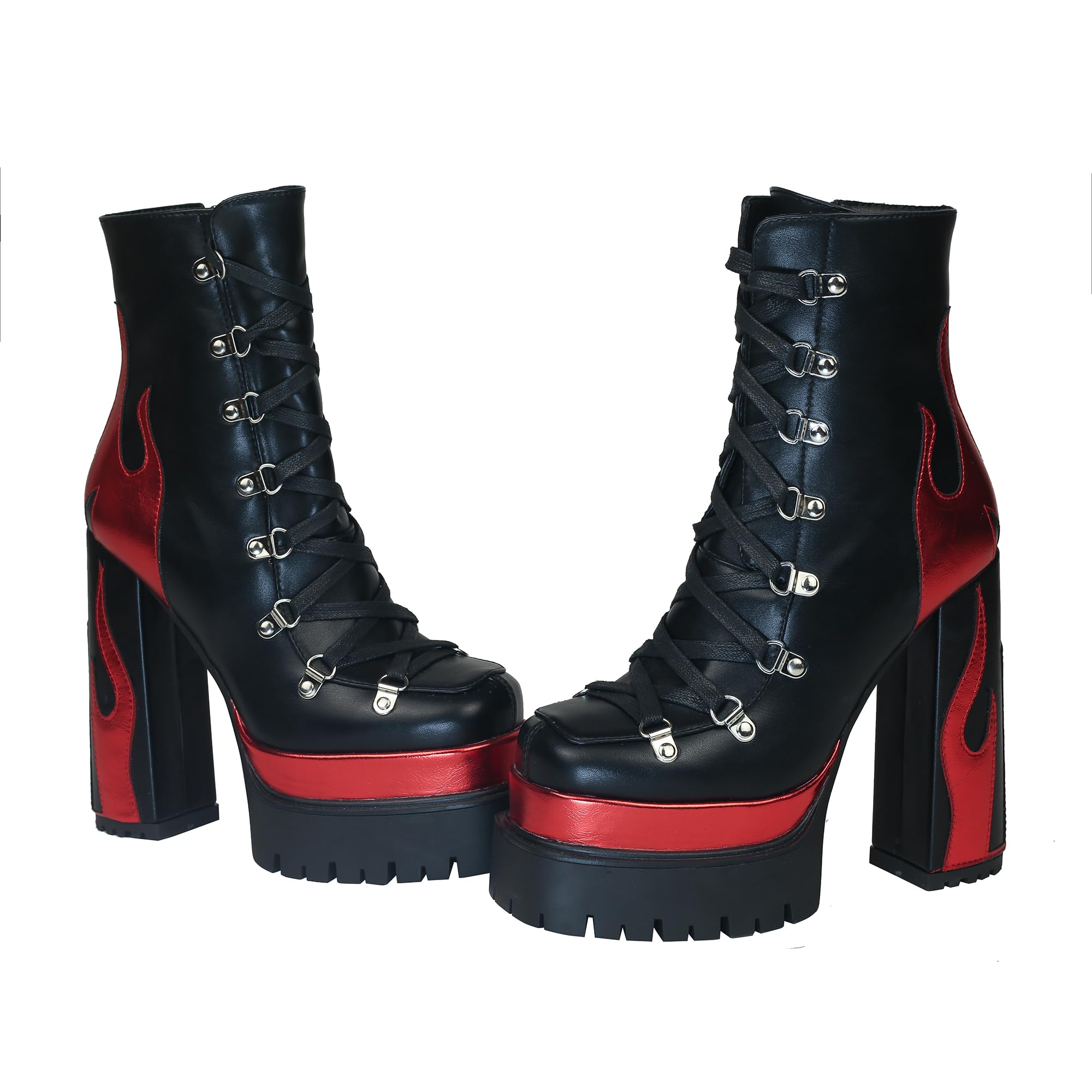 Black/Red HiColor women’s red flames Ankle Boots