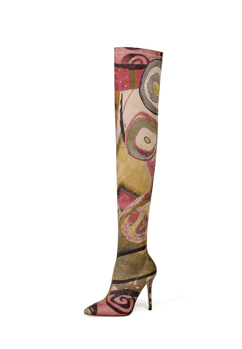vivianly Women's Sexy Printed Stretchy Thigh High Boots Pointy Toe Stiletto Heel Booties Over The Knee High Heel Boot Size 7