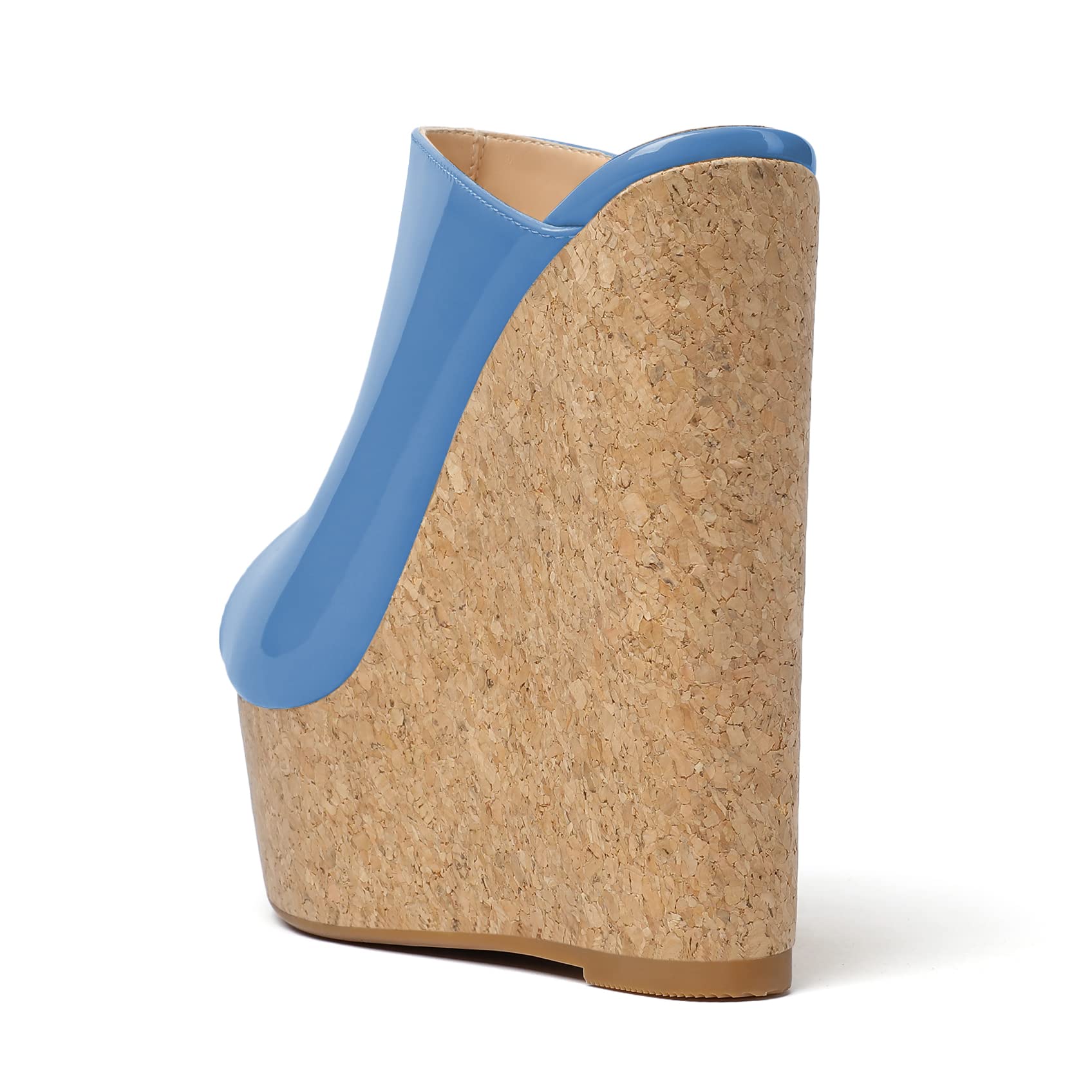 SAMMITOP Women's Platform Wedge Open Toe Sandals,Ladies Slip On Wedge Mule Shoes Blue