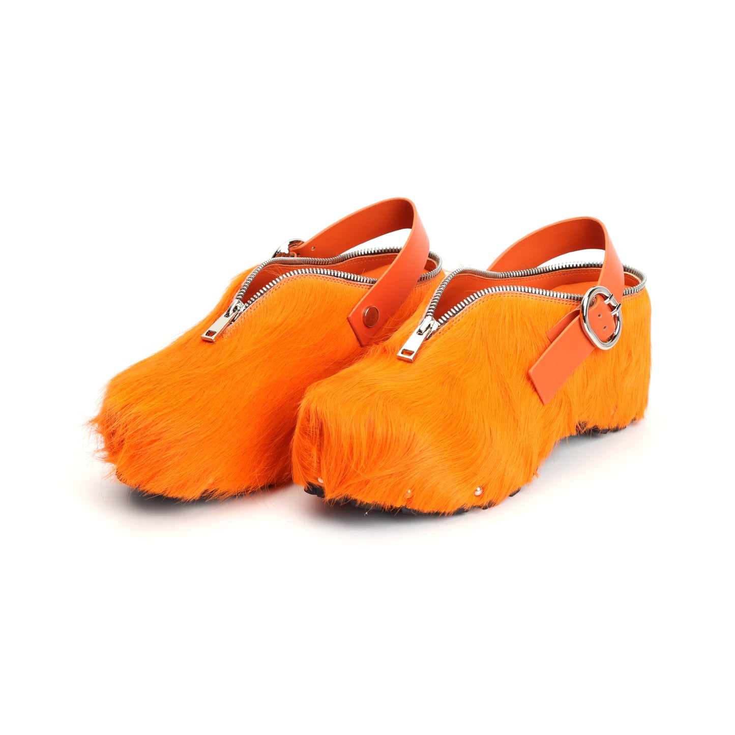 XOBZJH Women’s Natural Cow Print Fur Platform Clogs with Decorative Zipper & Adjustable Buckle Strap – Western Slip-On Punk Rivet Mules with Arch Support, Chunky Retro Rustic Style