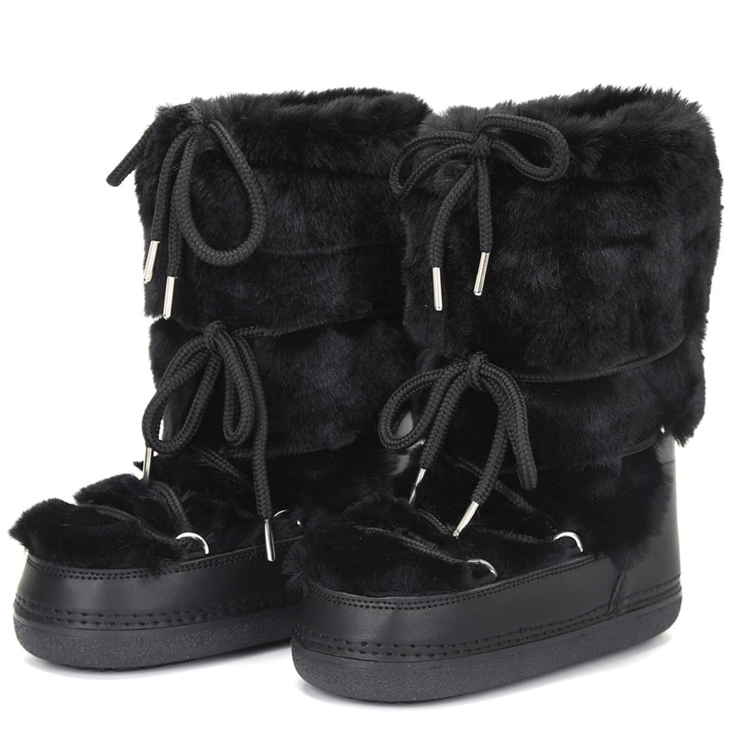 ZHENAIYISHENG Faux Fur Boots for Women - Fuzzy Fluffy Furry Water Resistant Snow Boots for Women - Anti-Slip with Cotton Sponge Lined and TPR Rubber Sole Black White Fur Boots black,