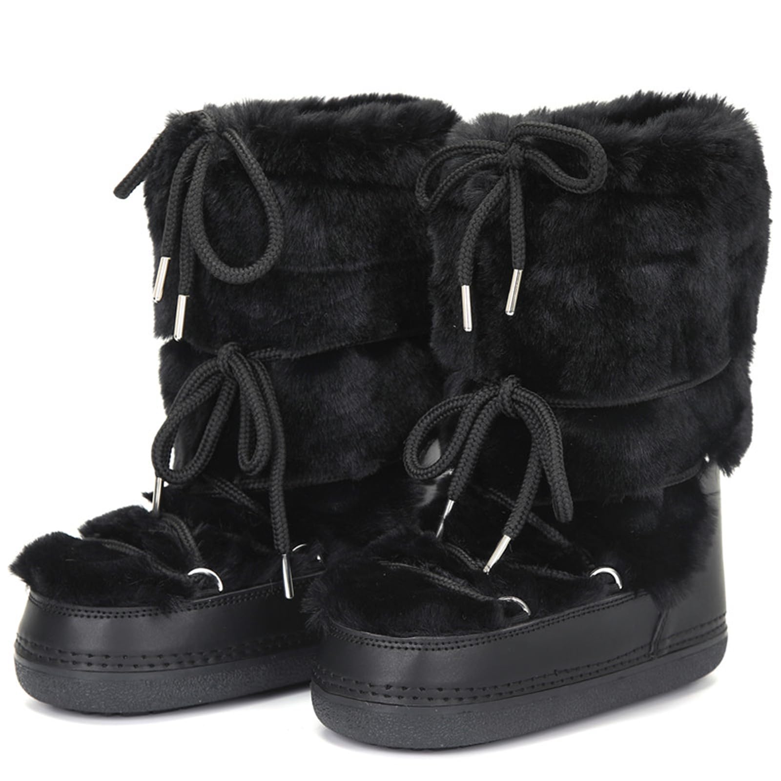 ZHENAIYISHENG Faux Fur Boots for Women - Fuzzy Fluffy Furry Water Resistant Snow Boots for Women - Anti-Slip with Cotton Sponge Lined and TPR Rubber Sole Black White Fur Boots black,