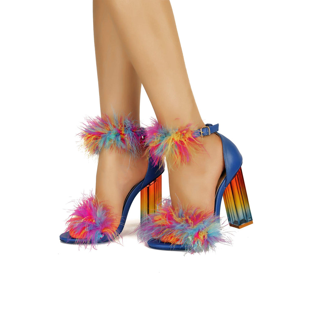 Blue Multi colored Antisocial Sexy Chunky Block High Heel