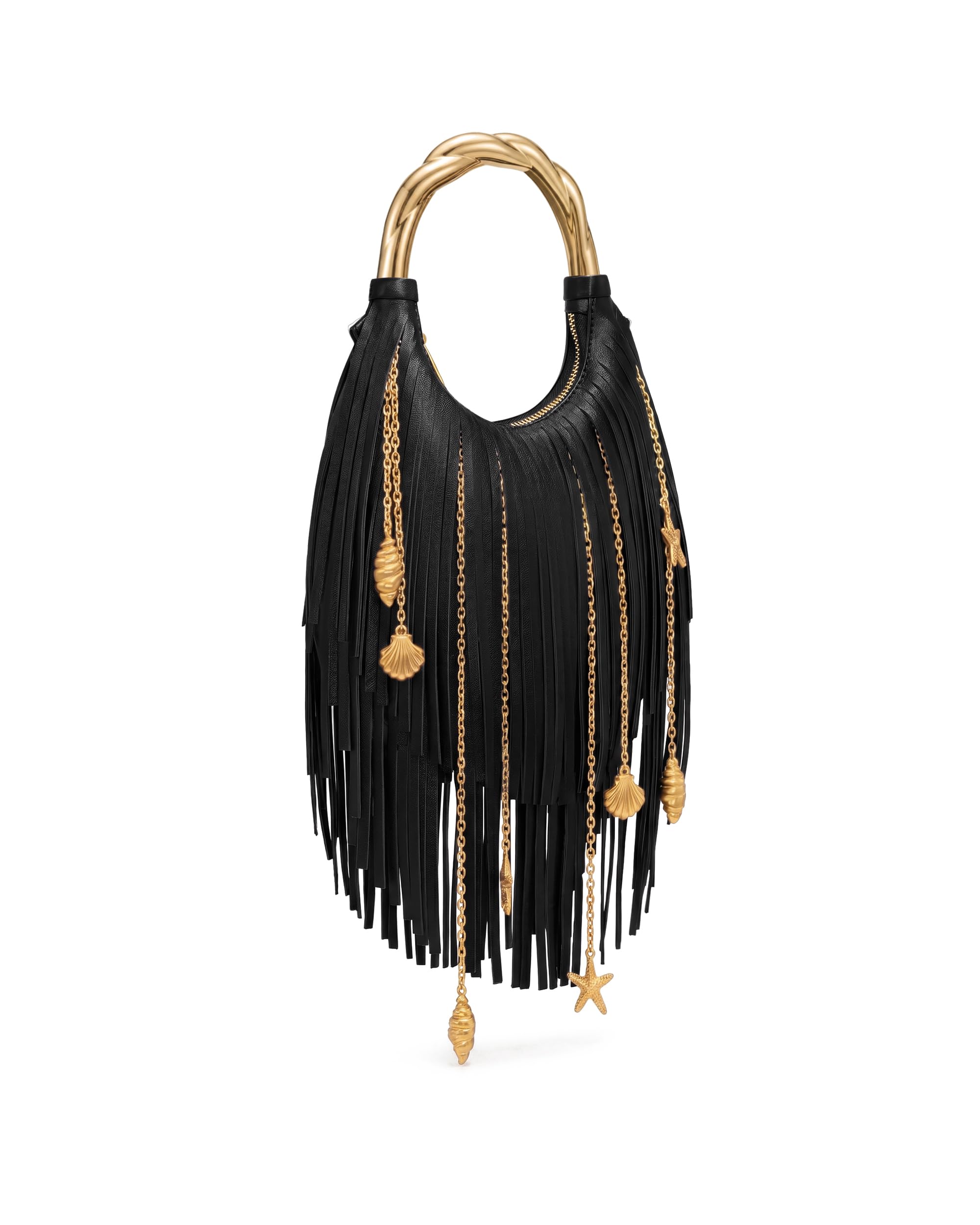 JW PEI Women's Chloe Metal Handle Fringe Top Handbag - Black