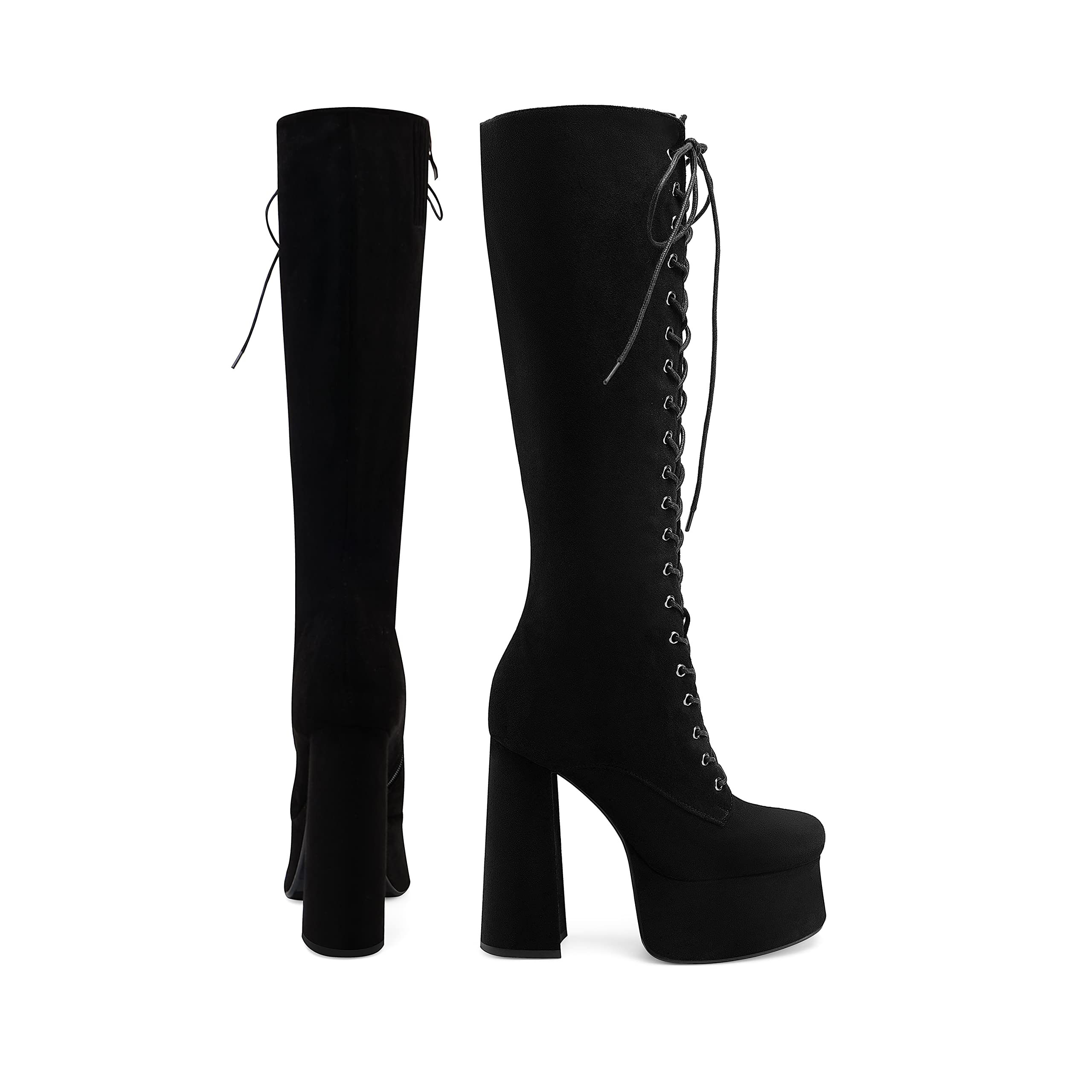 Black Suede Perisis High Chunky Platform Knee High Boots