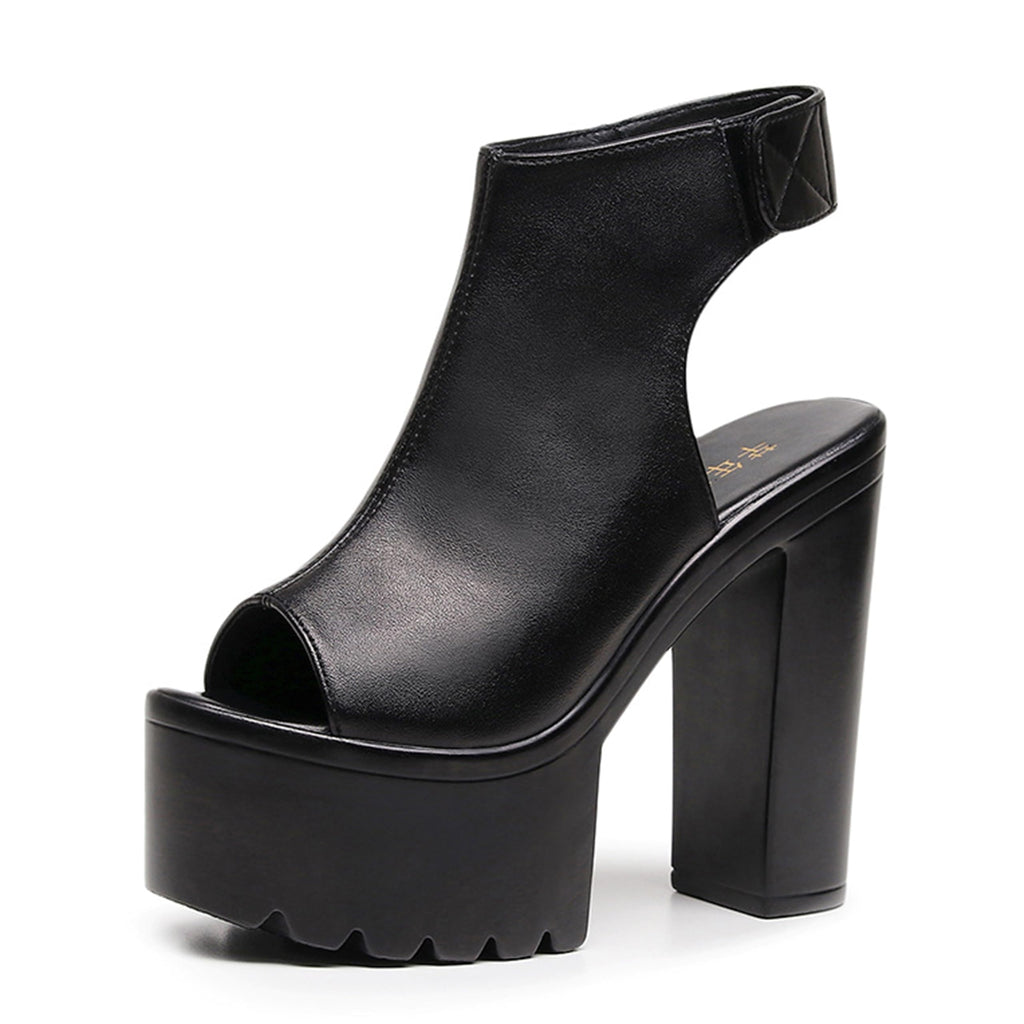 FIFILAPIN Women'S Peep Toe Super High Heel Platform Sandals With Hook And Loop Fashion Round Toe Chunky Platform Slingback Non-Slip Party Dress Shoes For Party, Evening Party, Date (black,8.5)
