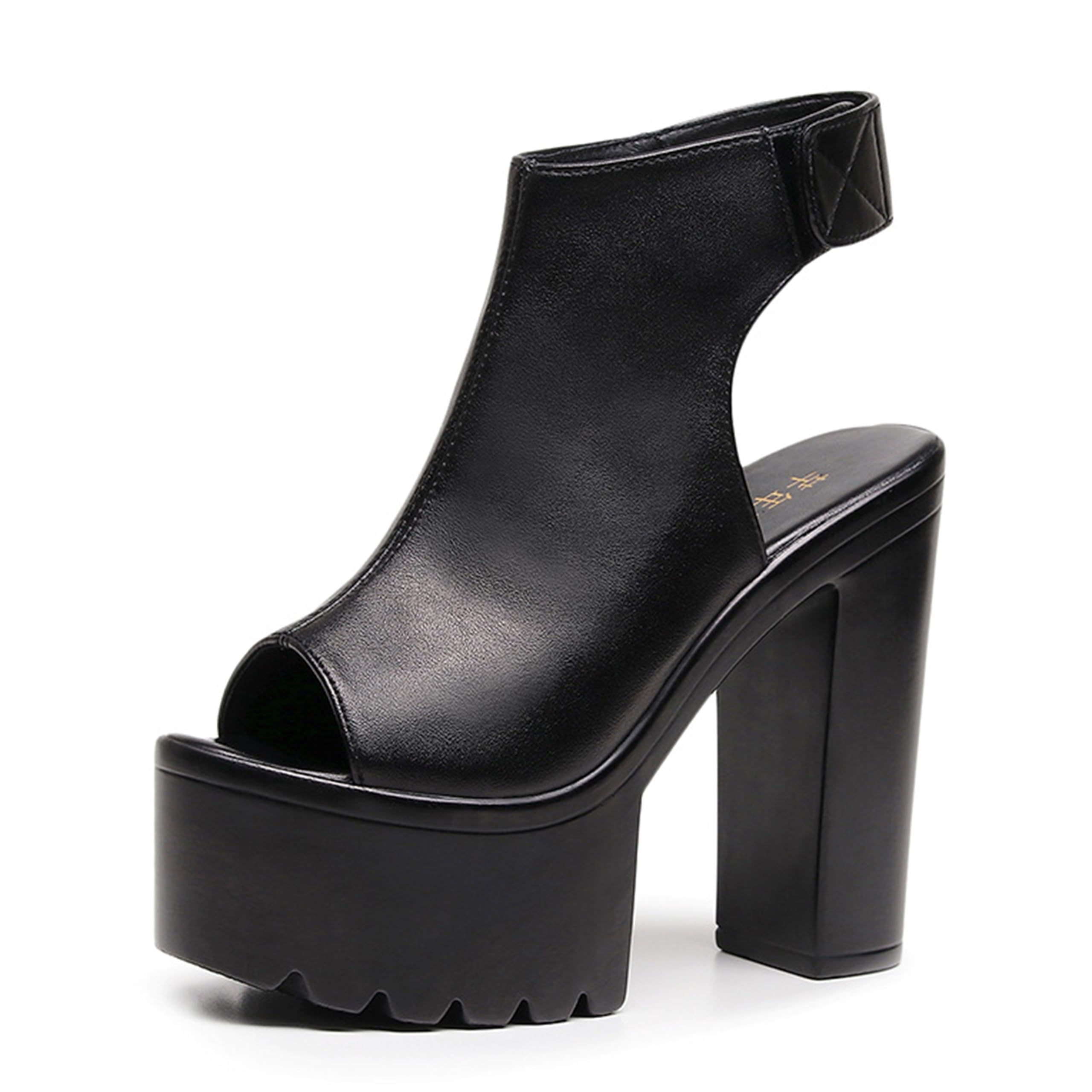FIFILAPIN Women'S Peep Toe Super High Heel Platform Sandals With Hook And Loop Fashion Round Toe Chunky Platform Slingback Non-Slip Party Dress Shoes For Party, Evening Party, Date (black,8.5)