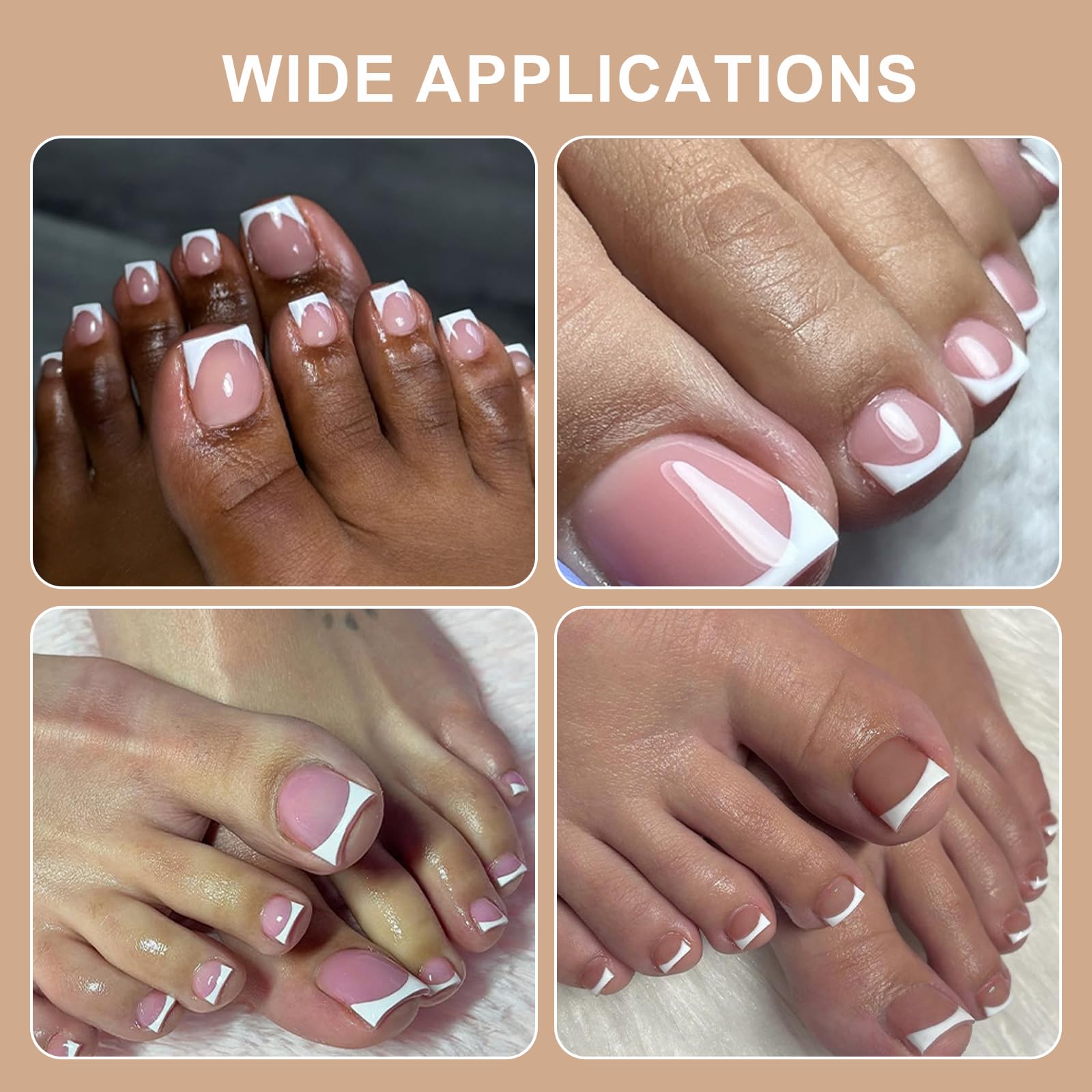 Toe Nail Tips, Brown Soft Gel Press On Toenails, 150Pcs Short Square French Toenail Full Cover Press On Fake Toe Nails Salon Home DIY 15 Sizes