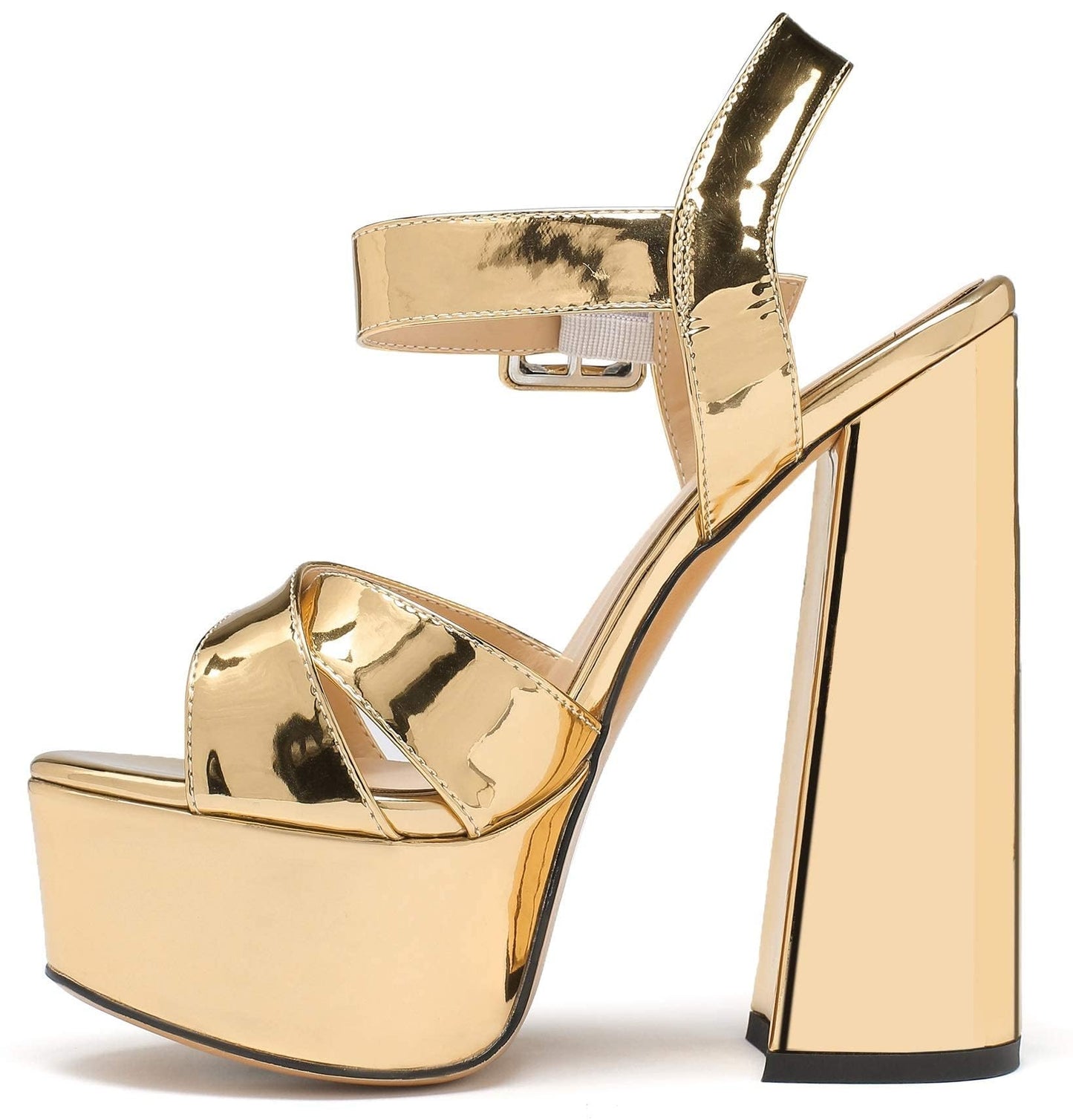 Mettesally Women's Platform Chunky High Heels Dress Sandals Open Toe Ankle Strap Strappy Wedding Bridal Party Dress Shoes for Women Bride Gold US7