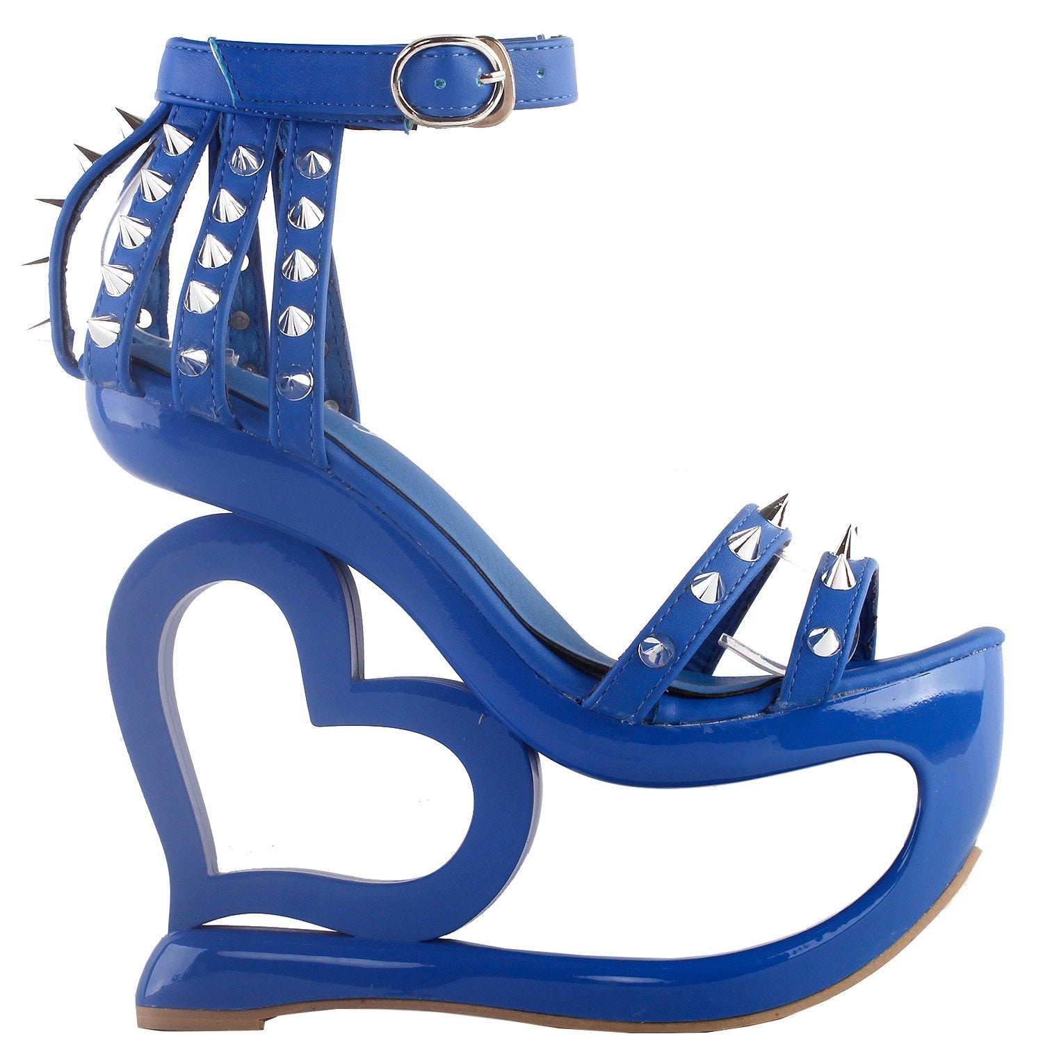 SHOW STORY Fashion Blue Stud Ankle Strap High Heel Platform Party Sandals,