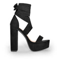 Wild Diva Women’s Lace Up Crisscross Platform Chunky Block Heel Sandals-BKVS