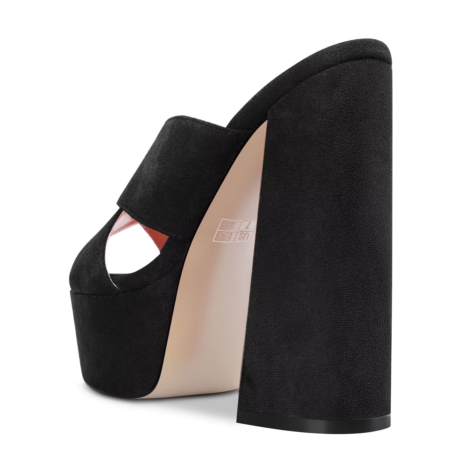 Castamere Women High Chunky Block Platform Heel Peep Open Toe Slip-on Sandals Casual Dress 5.9 Inches Heels Black