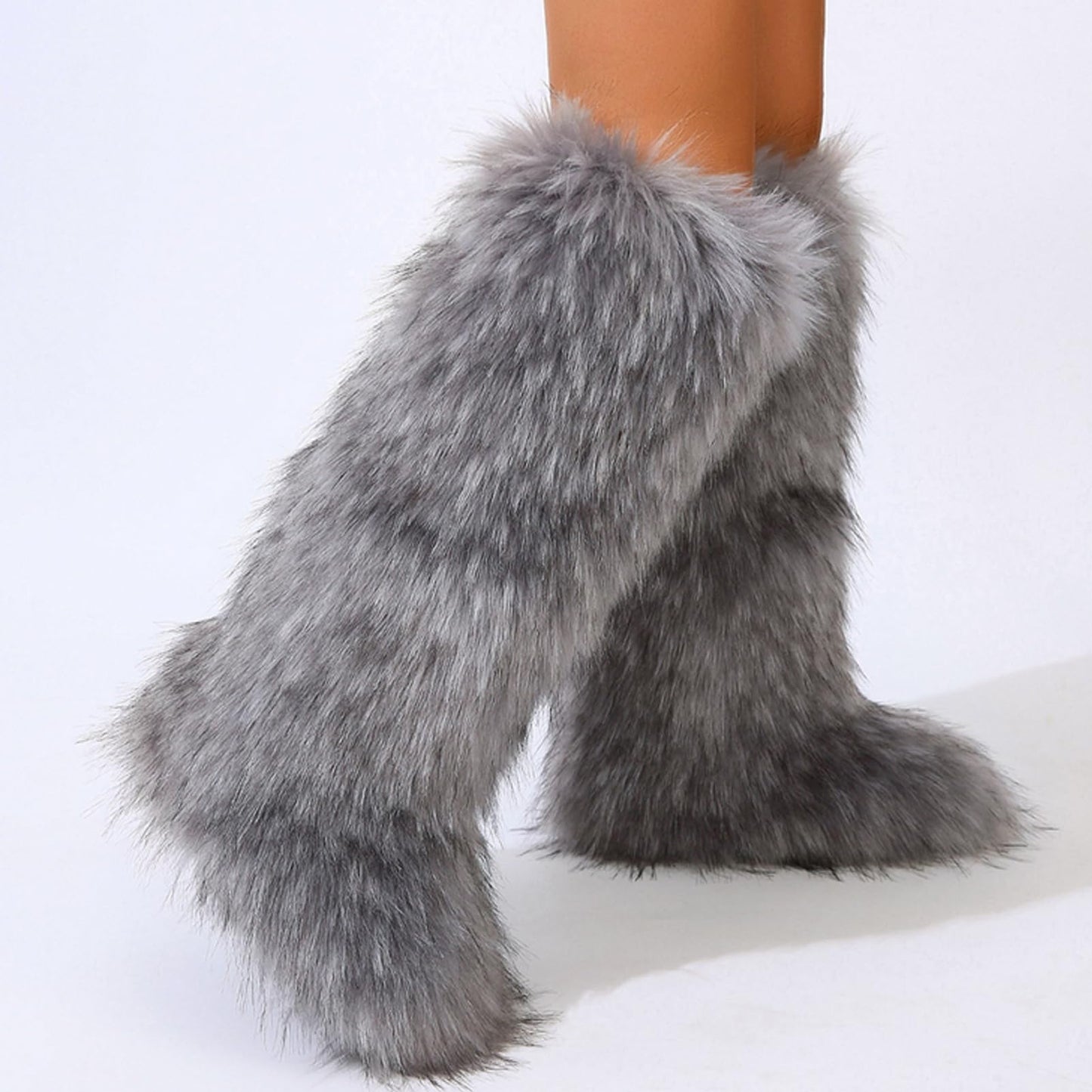 Valpeak Womens Faux Fur Boot Winter Fluffy Long Furry Boots for Girls Outdoor Fuzzy Knee-High Boots