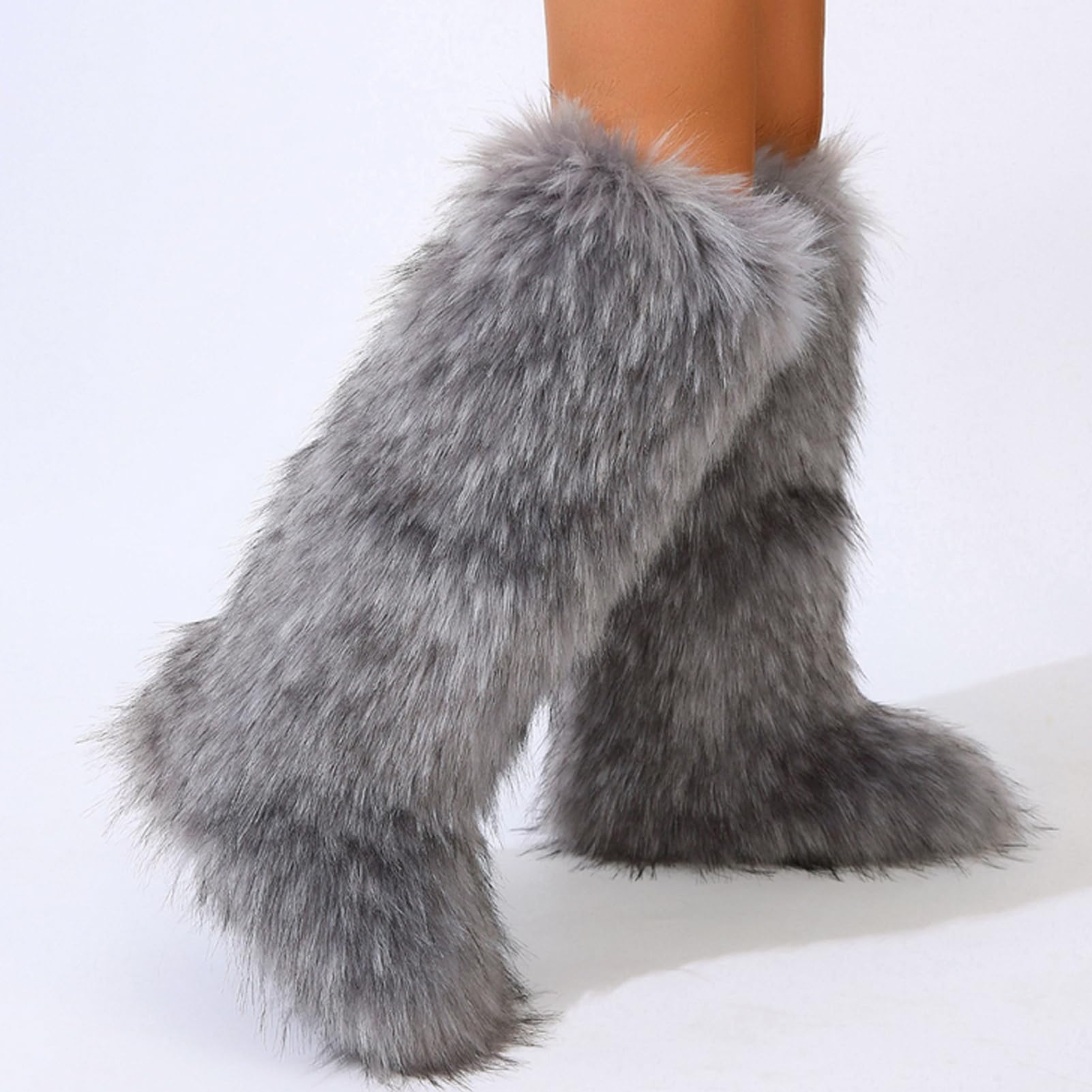 Valpeak Womens Faux Fur Boot Winter Fluffy Long Furry Boots for Girls Outdoor Fuzzy Knee-High Boots