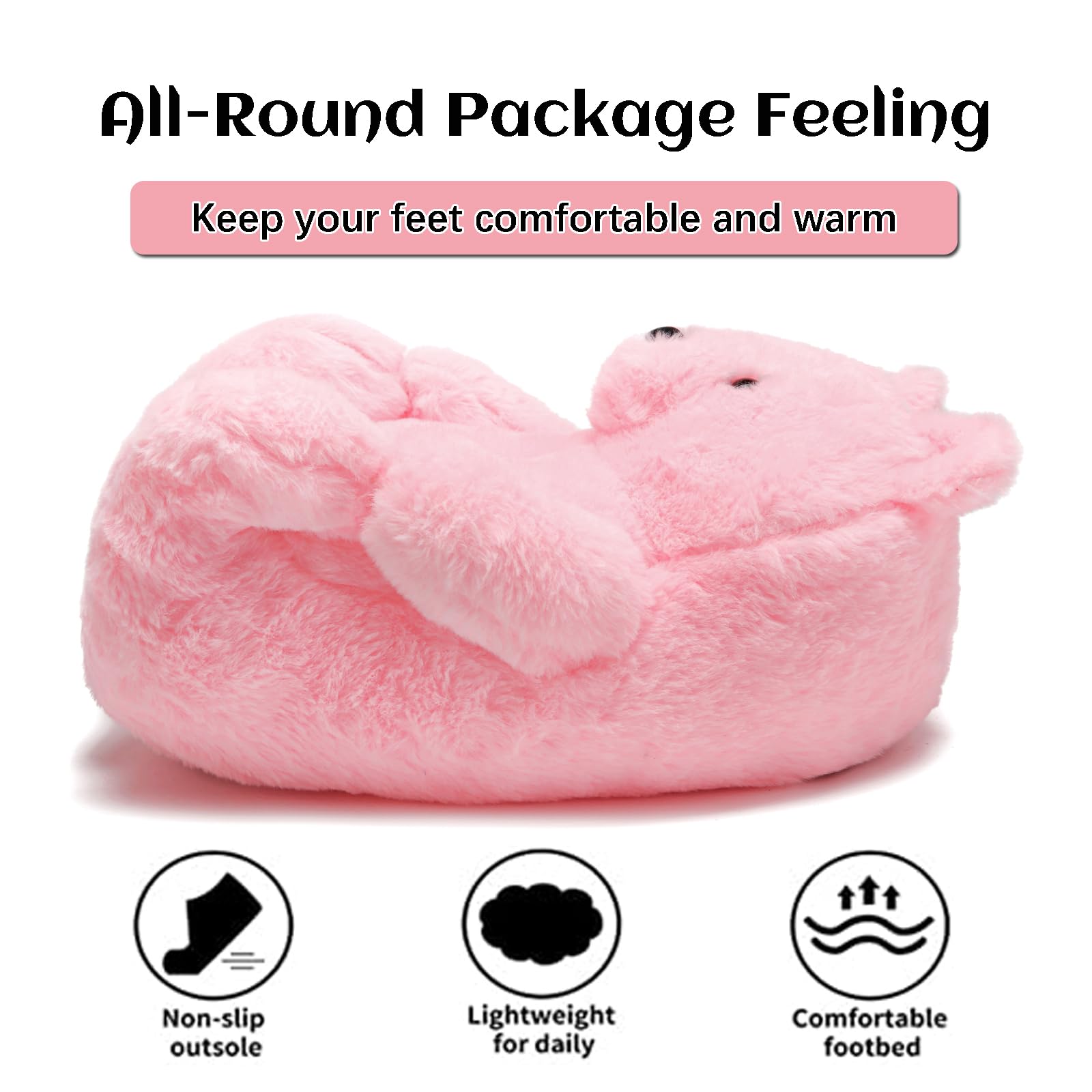 DOVORSY Women's Christmas Teddy Bear Slippers,Winter Fuzzy Cute Indoor House Slippers with Cushion,Pink Fluffy Cartoon Bedroom Shoes,Cozy Warm Gifts for Women,Men,Ladies,Girls (Size 7-11)
