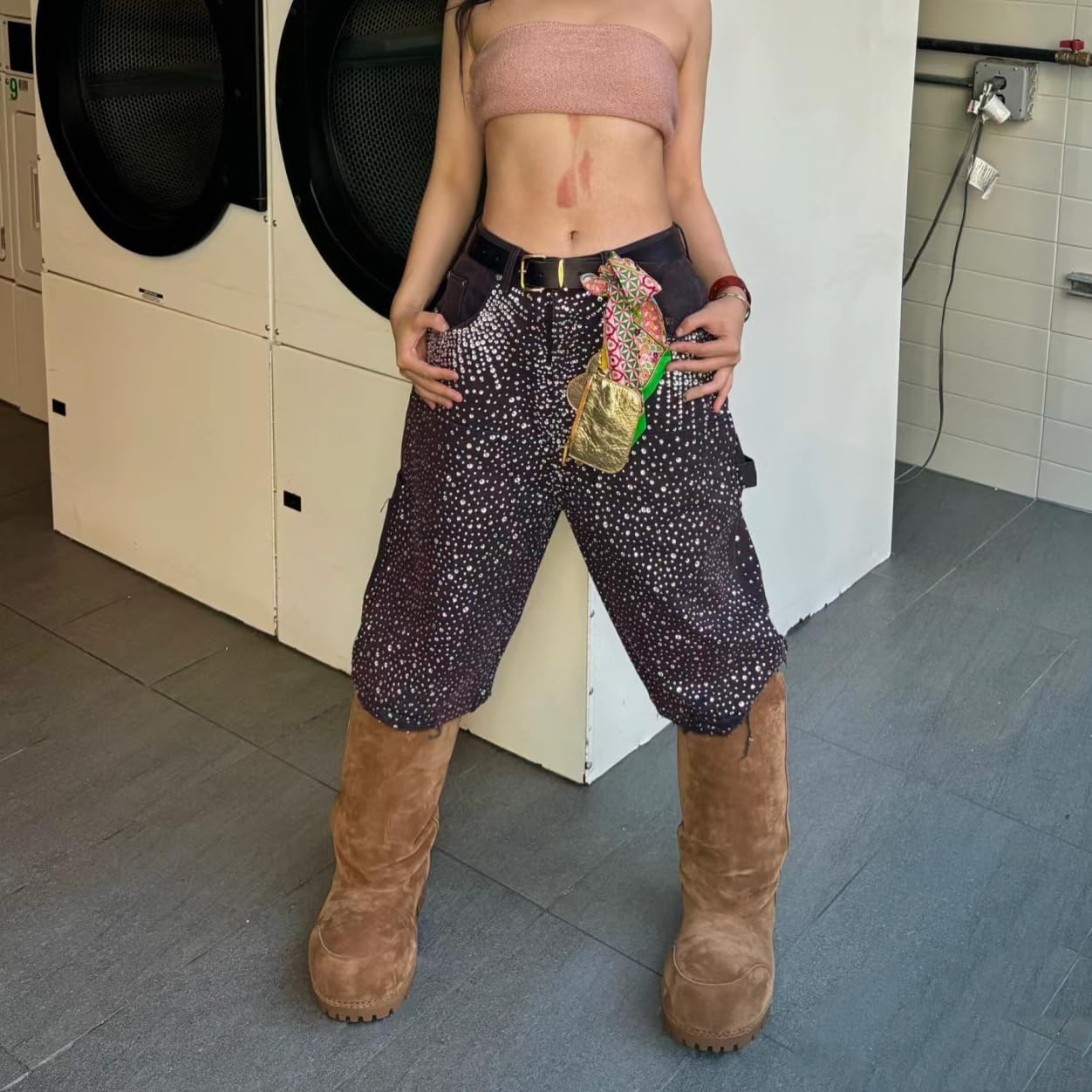 Suede Platform Snow Boots for Women Classic Fur Hippy Mid Calf Winter Boots Slip On High Boots Comfortable Chunky Trending Shoes Brown