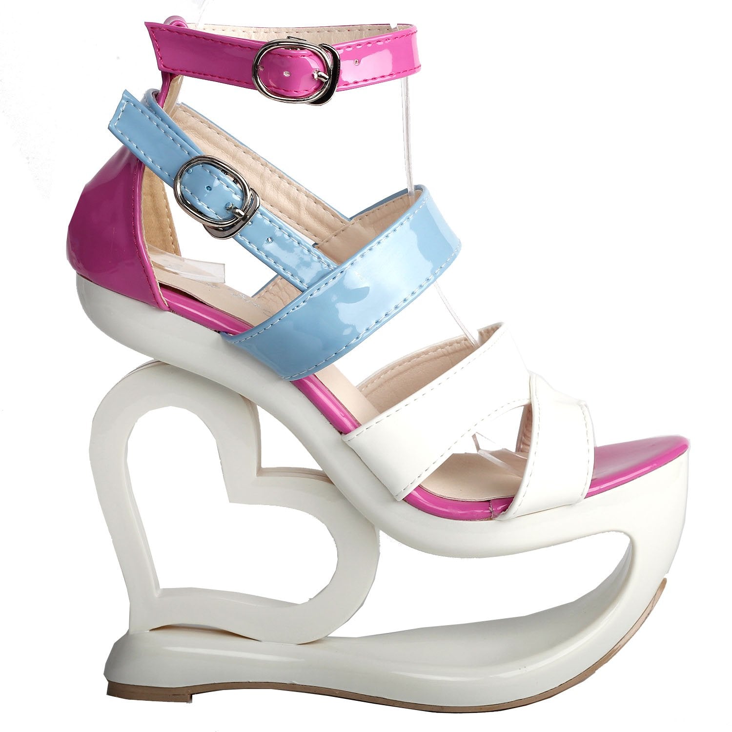 SHOW STORY Fashion White Pink Blue Ankle Strap High Heel Platform Party Sandals,LF40203WT37,6US,White
